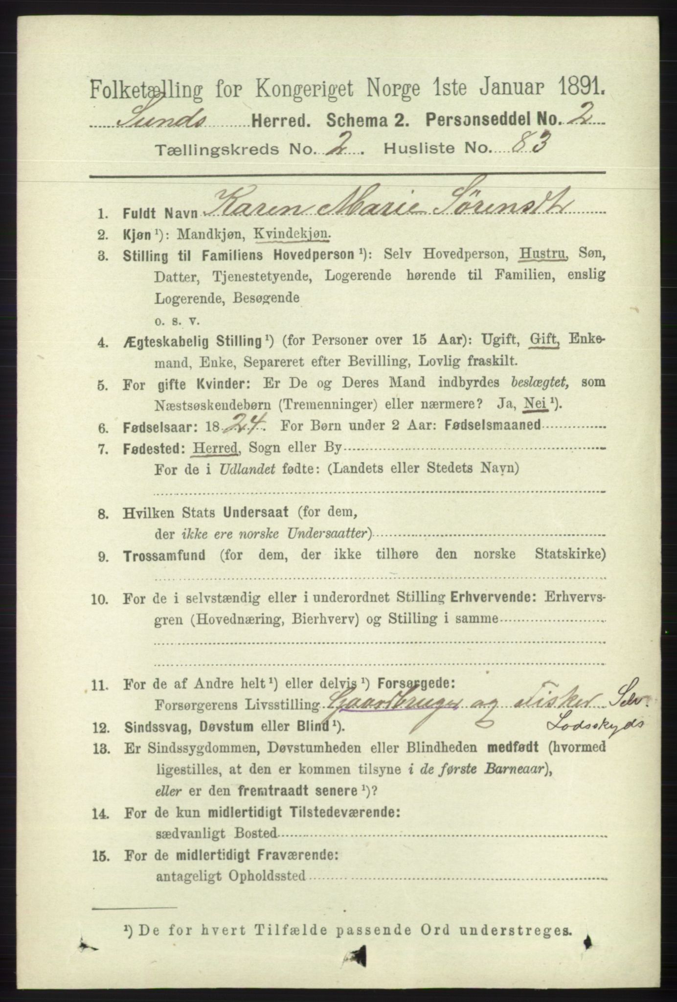 RA, 1891 census for 1245 Sund, 1891, p. 1128