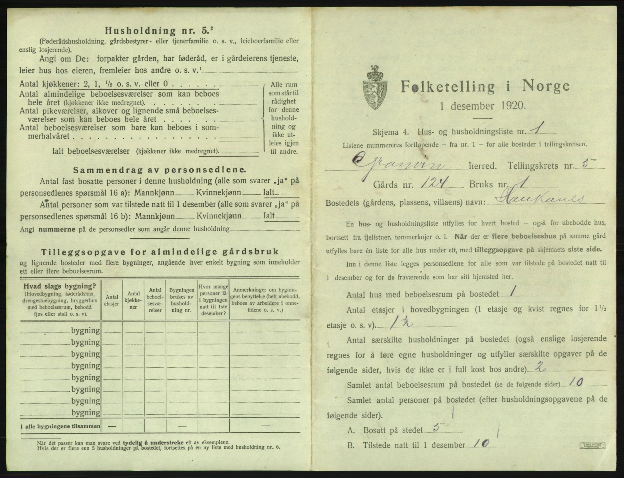 SAB, 1920 census for Granvin, 1920, p. 402