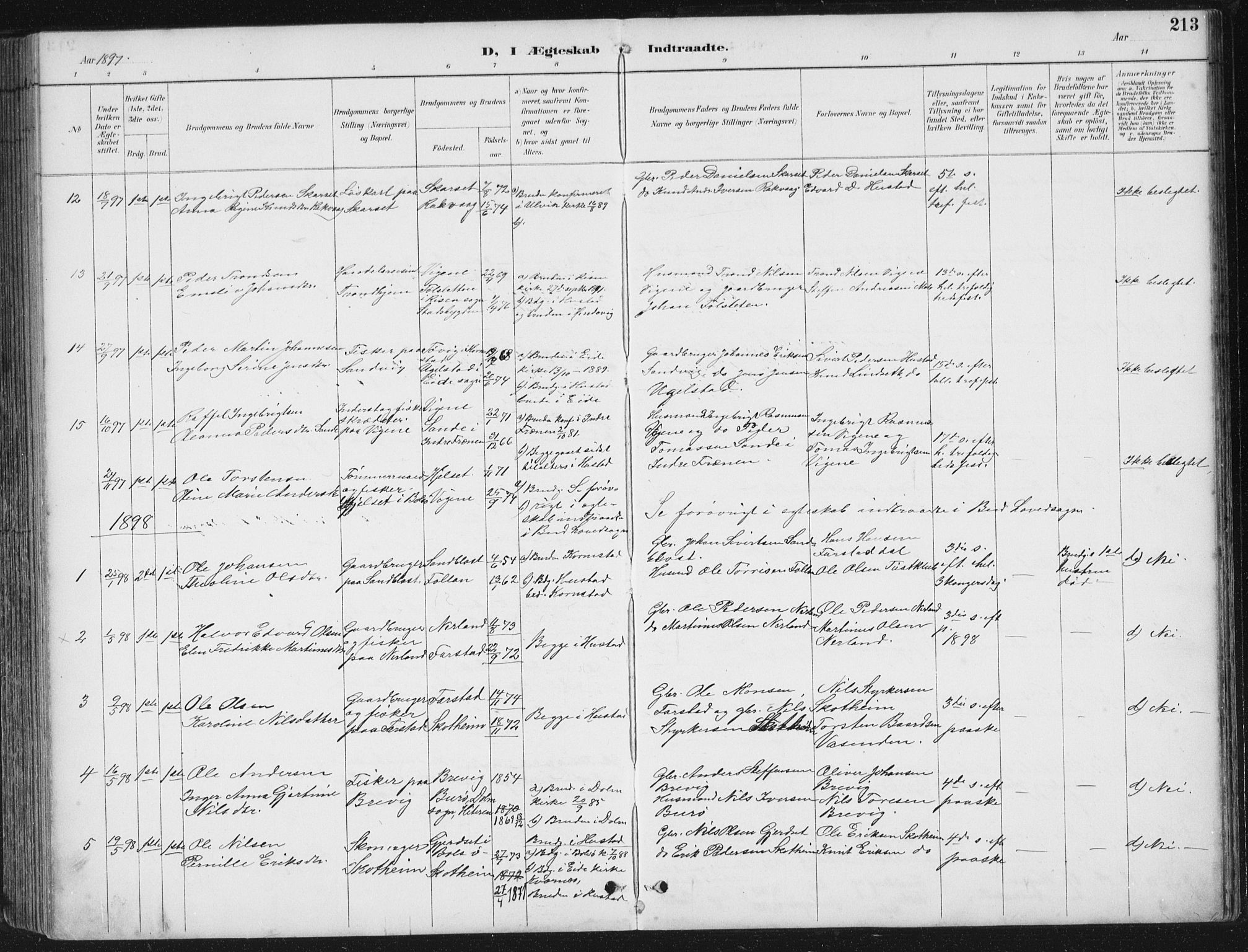 Ministerialprotokoller, klokkerbøker og fødselsregistre - Møre og Romsdal, AV/SAT-A-1454/567/L0783: Parish register (copy) no. 567C03, 1887-1903, p. 213