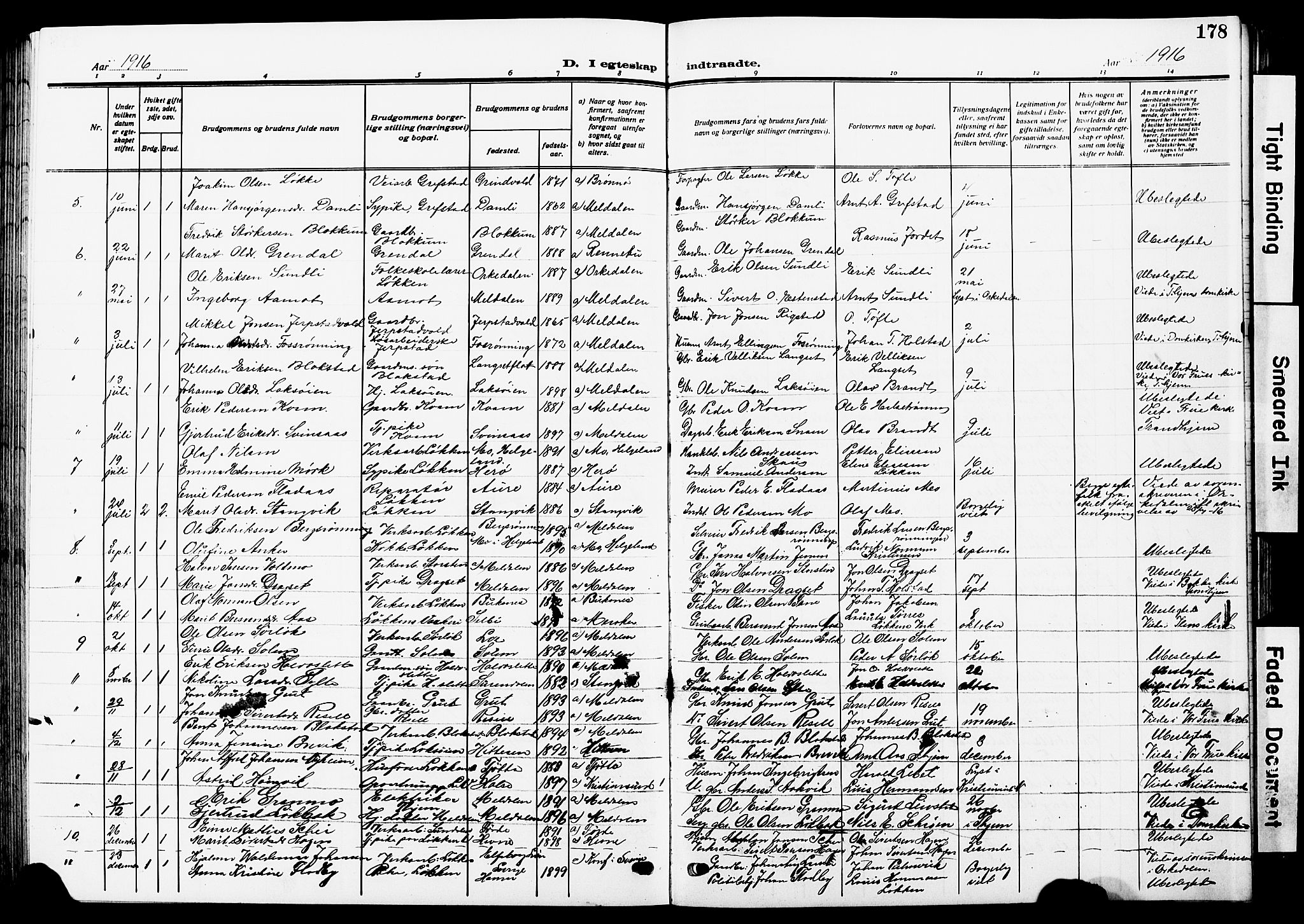 Ministerialprotokoller, klokkerbøker og fødselsregistre - Sør-Trøndelag, SAT/A-1456/672/L0865: Parish register (copy) no. 672C04, 1914-1928, p. 178