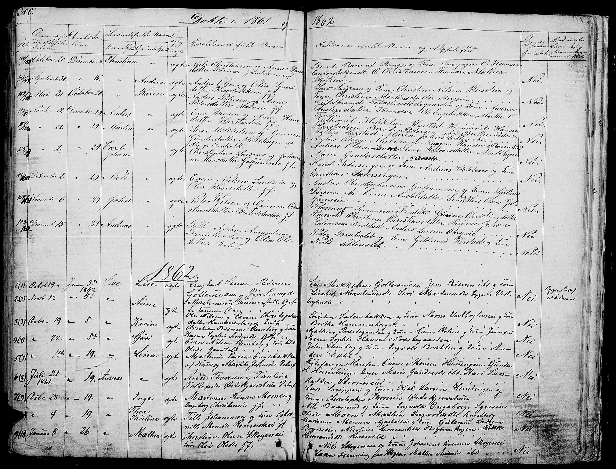 Romedal prestekontor, SAH/PREST-004/L/L0009: Parish register (copy) no. 9, 1846-1866, p. 300