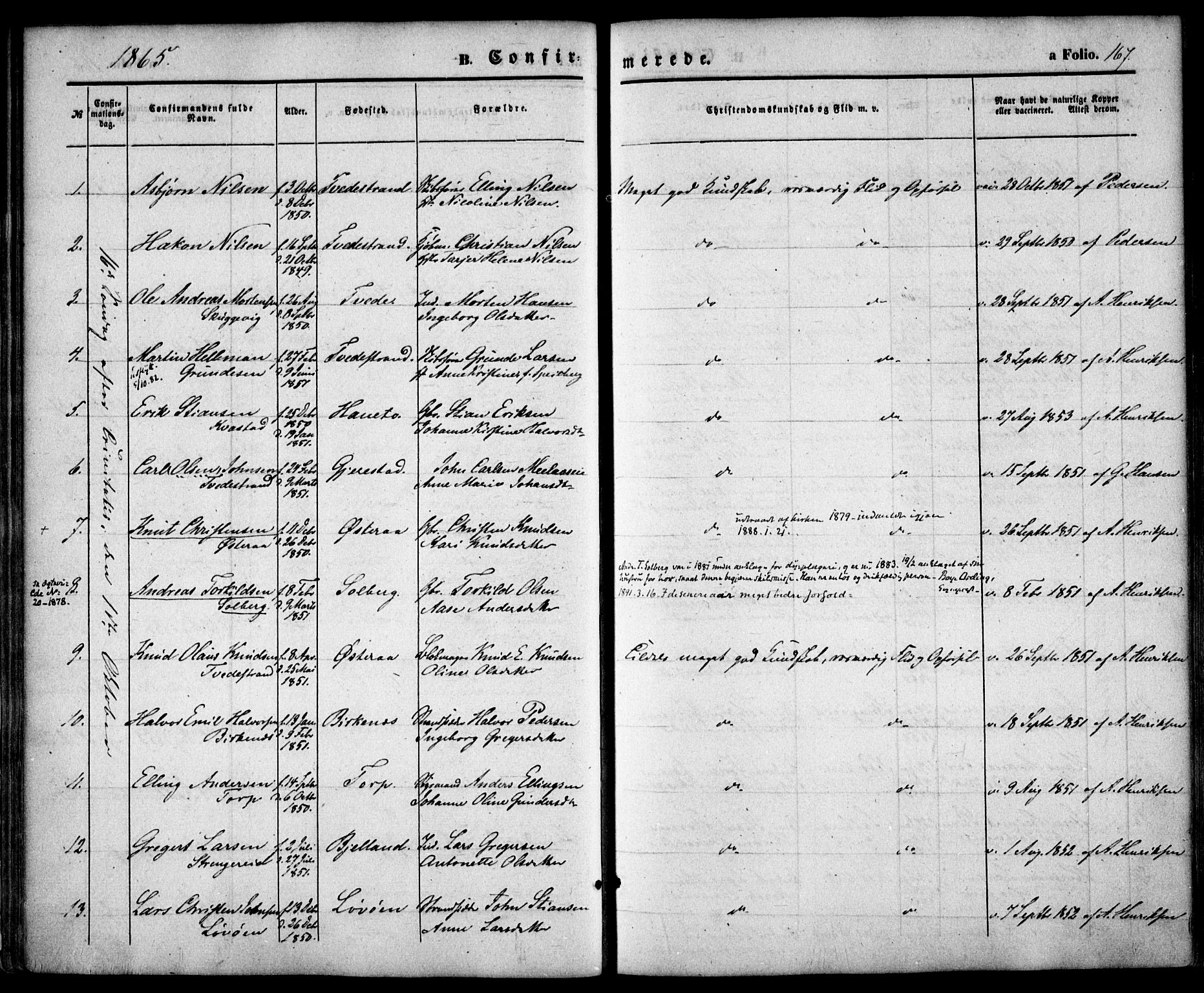 Holt sokneprestkontor, AV/SAK-1111-0021/F/Fa/L0009: Parish register (official) no. A 9, 1861-1871, p. 167