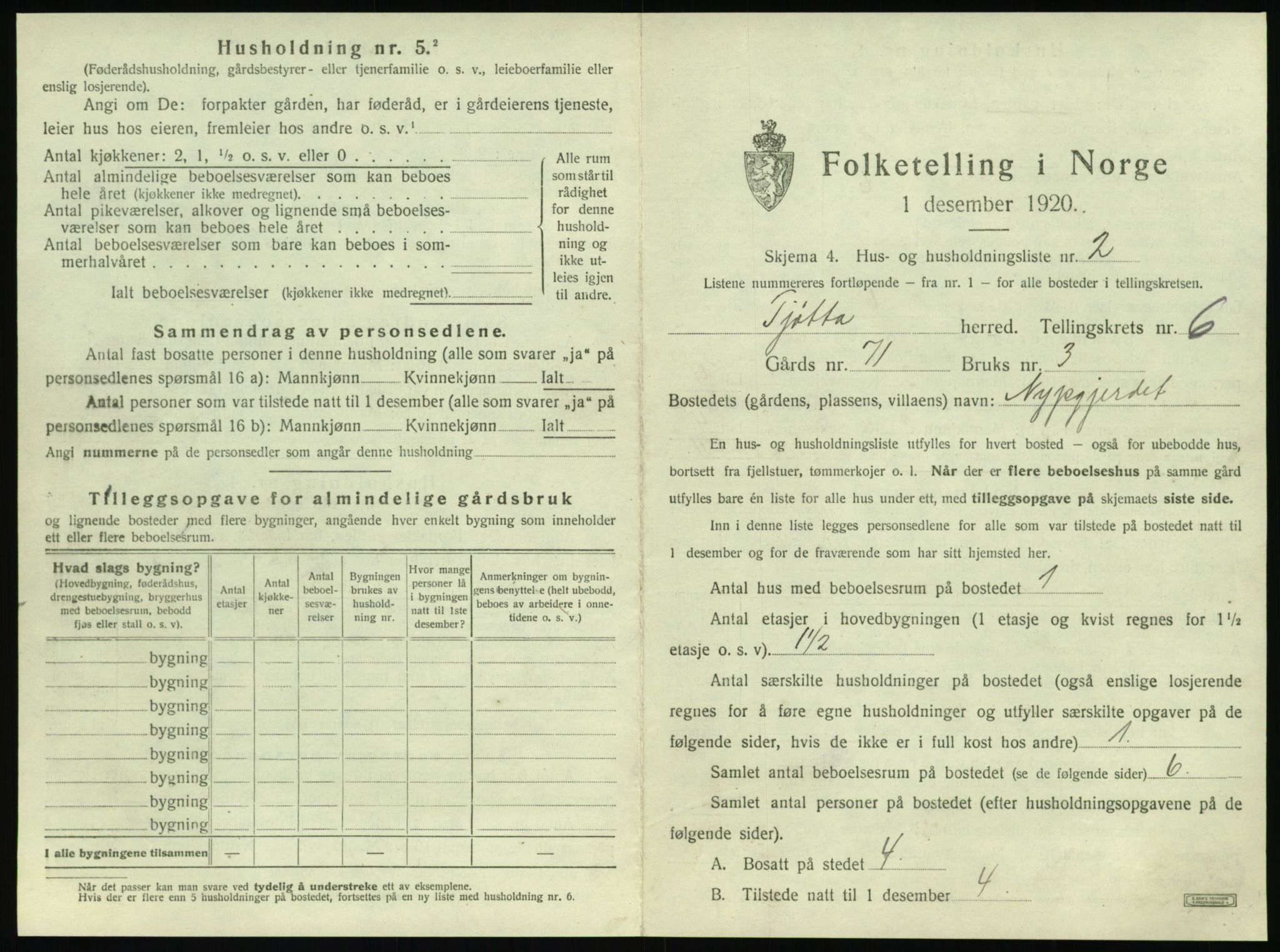 SAT, 1920 census for Tjøtta, 1920, p. 287