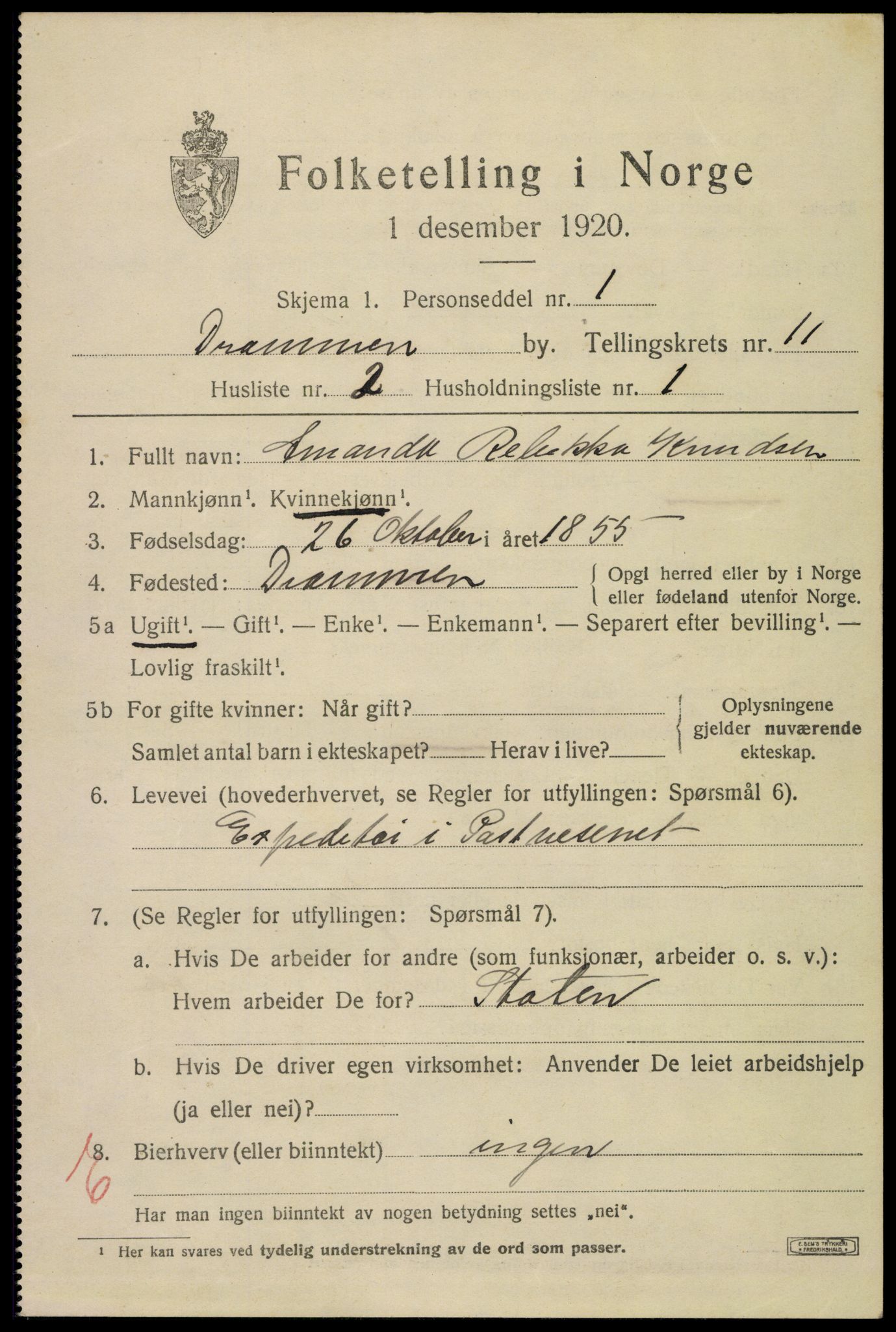SAKO, 1920 census for Drammen, 1920, p. 66235