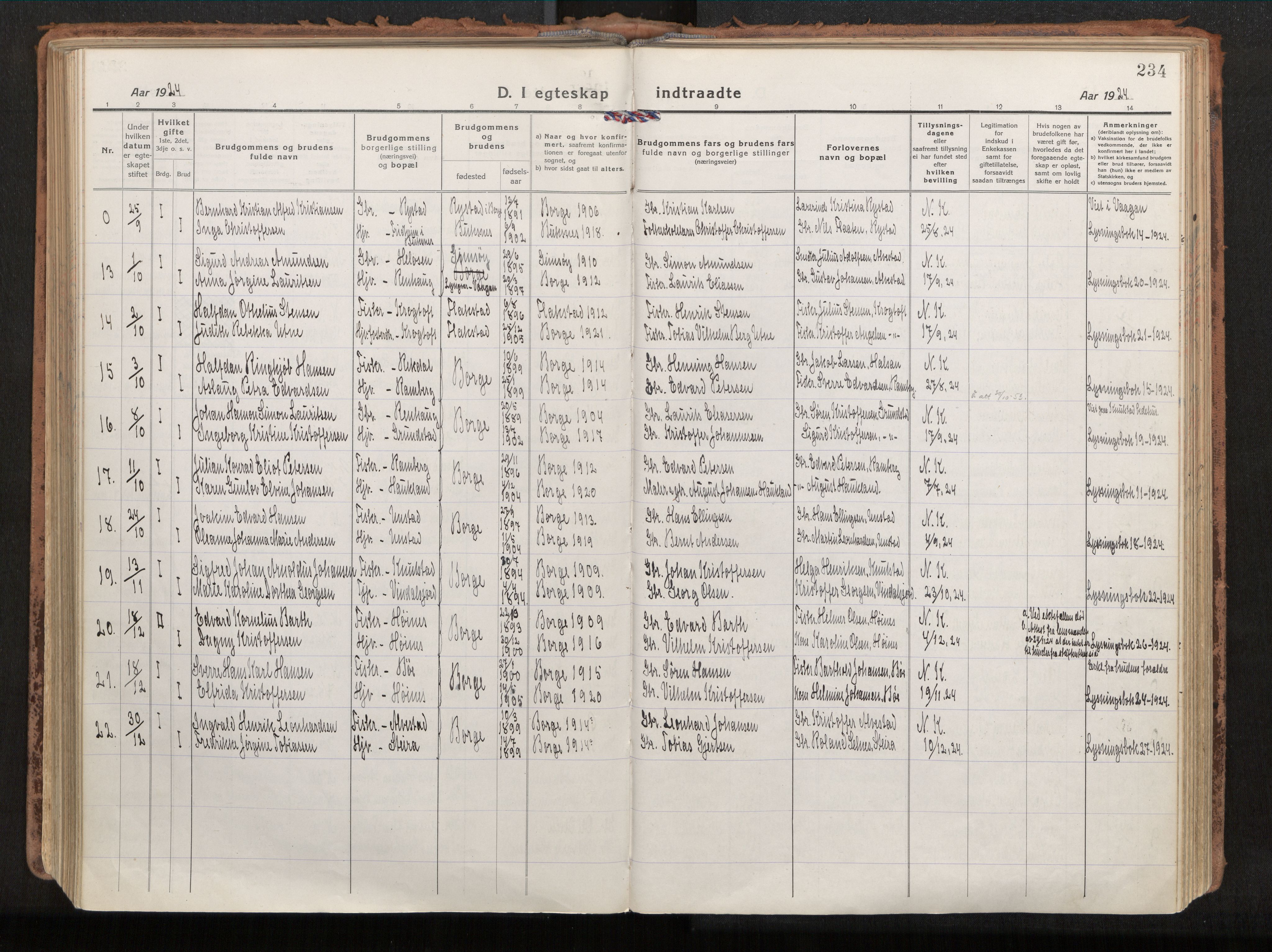 Ministerialprotokoller, klokkerbøker og fødselsregistre - Nordland, SAT/A-1459/880/L1136: Parish register (official) no. 880A10, 1919-1927, p. 234