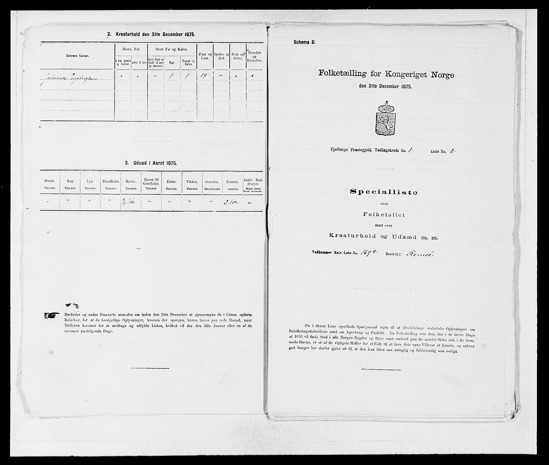 SAB, 1875 census for 1213P Fjelberg, 1875, p. 33