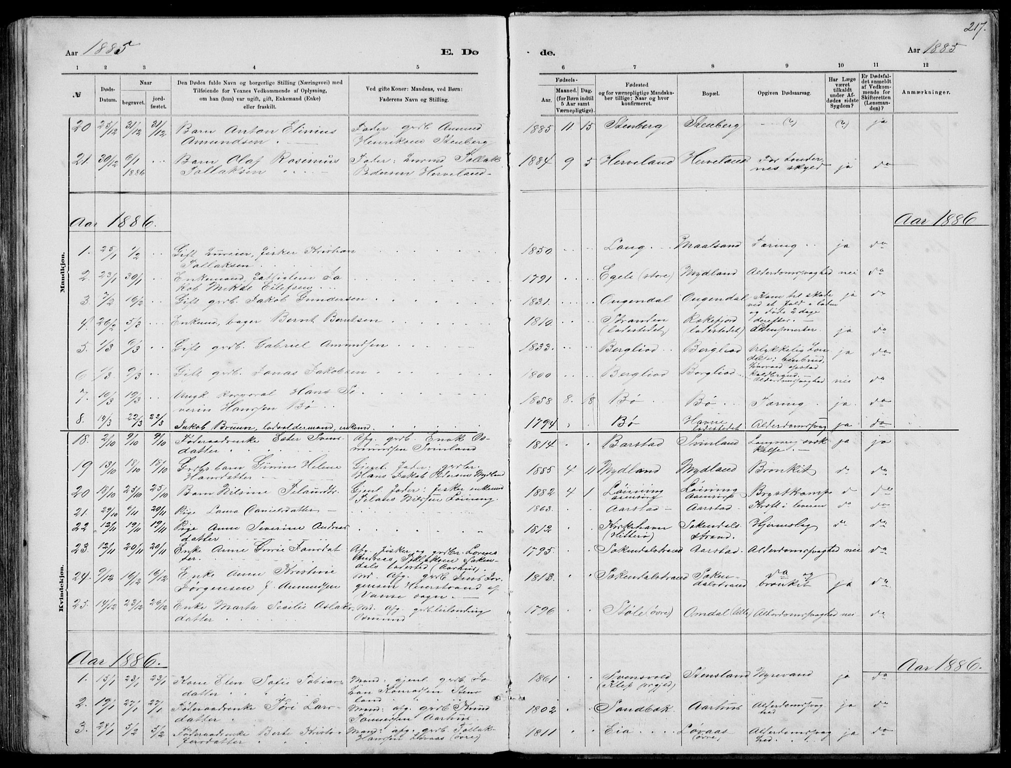 Sokndal sokneprestkontor, AV/SAST-A-101808: Parish register (copy) no. B 4, 1880-1891, p. 217