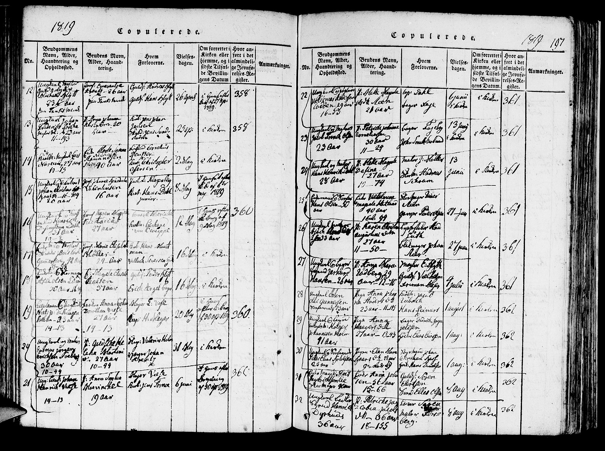 Domkirken sokneprestembete, AV/SAB-A-74801/H/Haa/L0010: Parish register (official) no. A 10, 1816-1821, p. 197