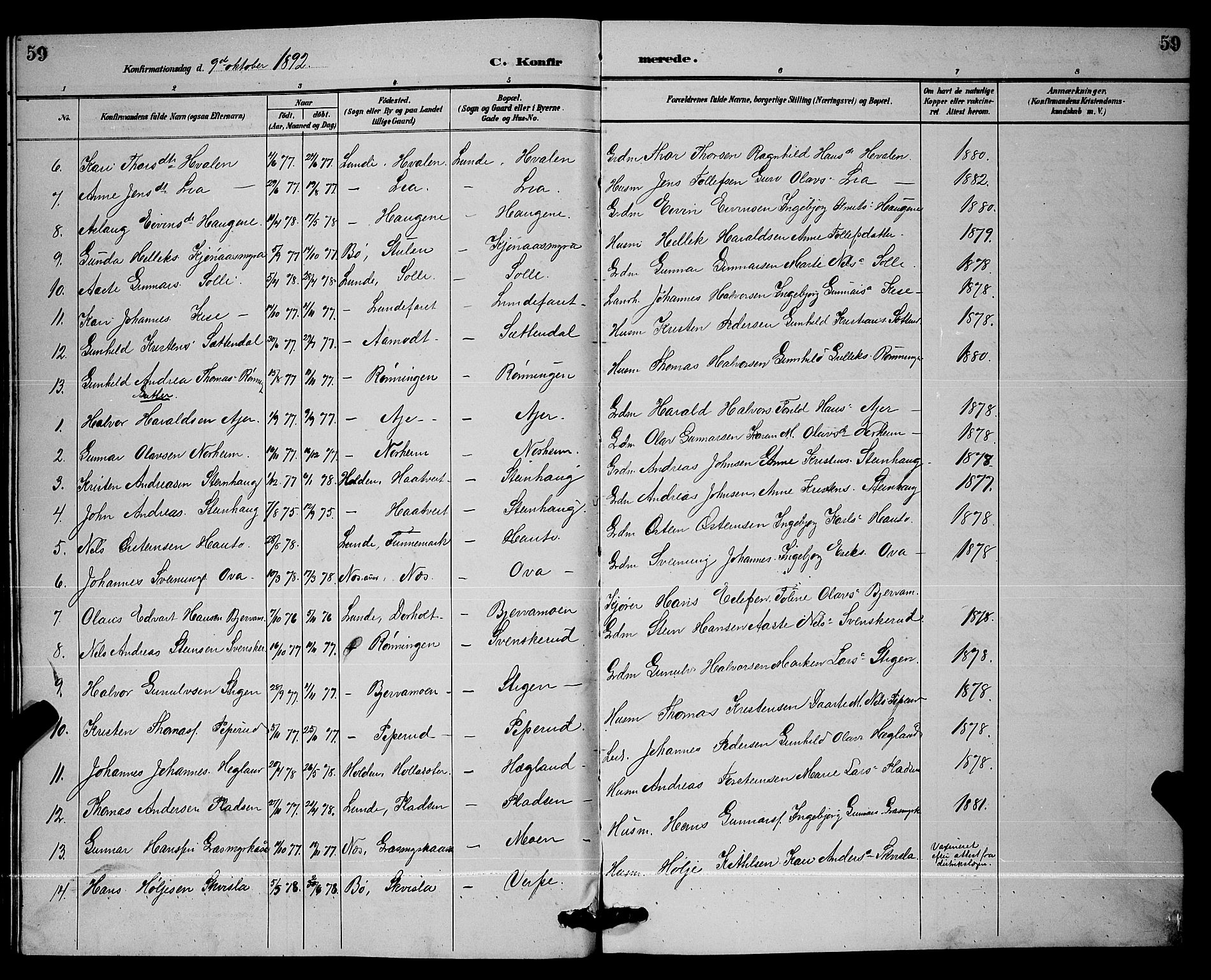 Lunde kirkebøker, AV/SAKO-A-282/G/Ga/L0002: Parish register (copy) no. I 2, 1887-1896, p. 59