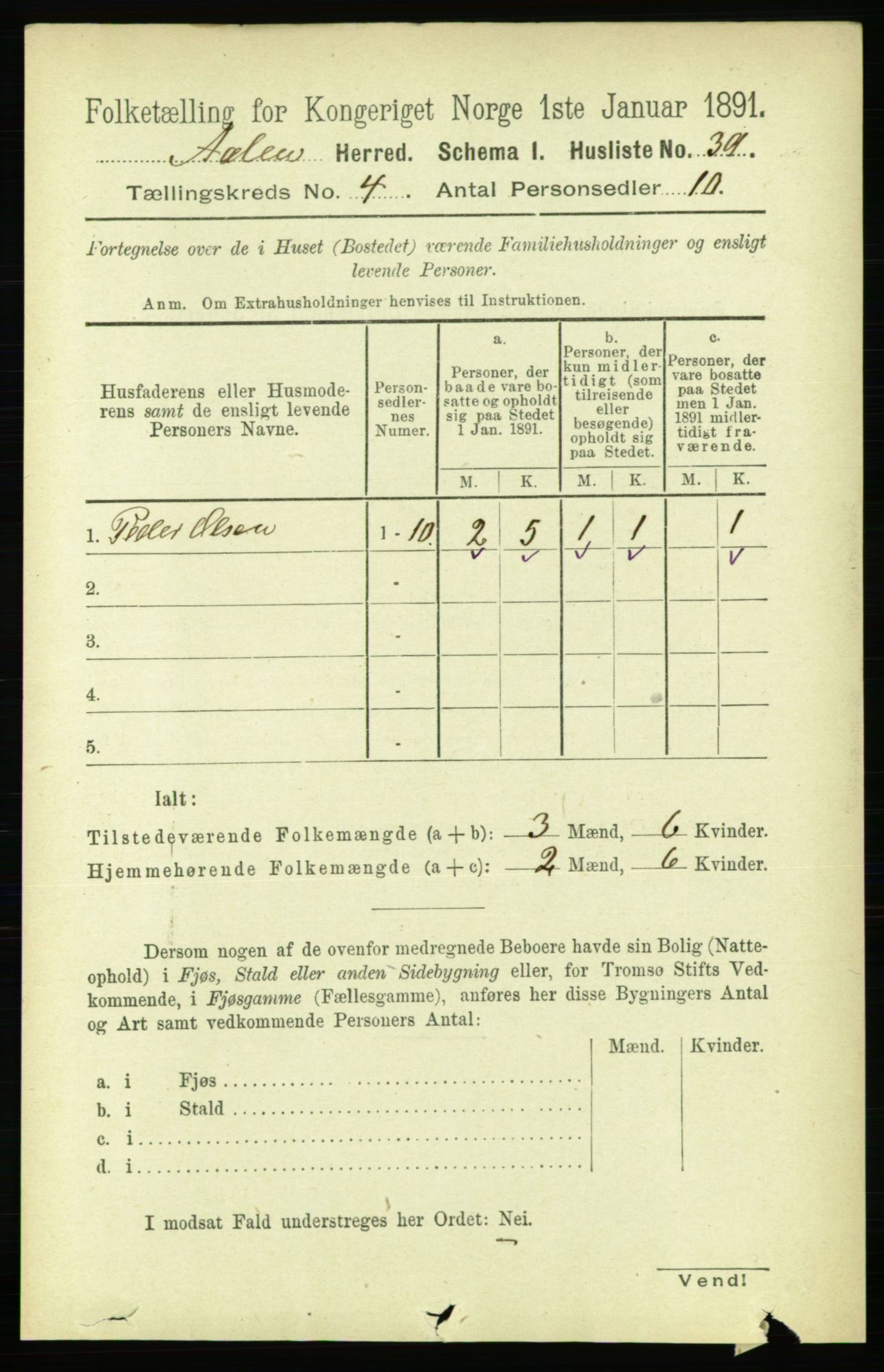 RA, 1891 census for 1644 Ålen, 1891, p. 1161