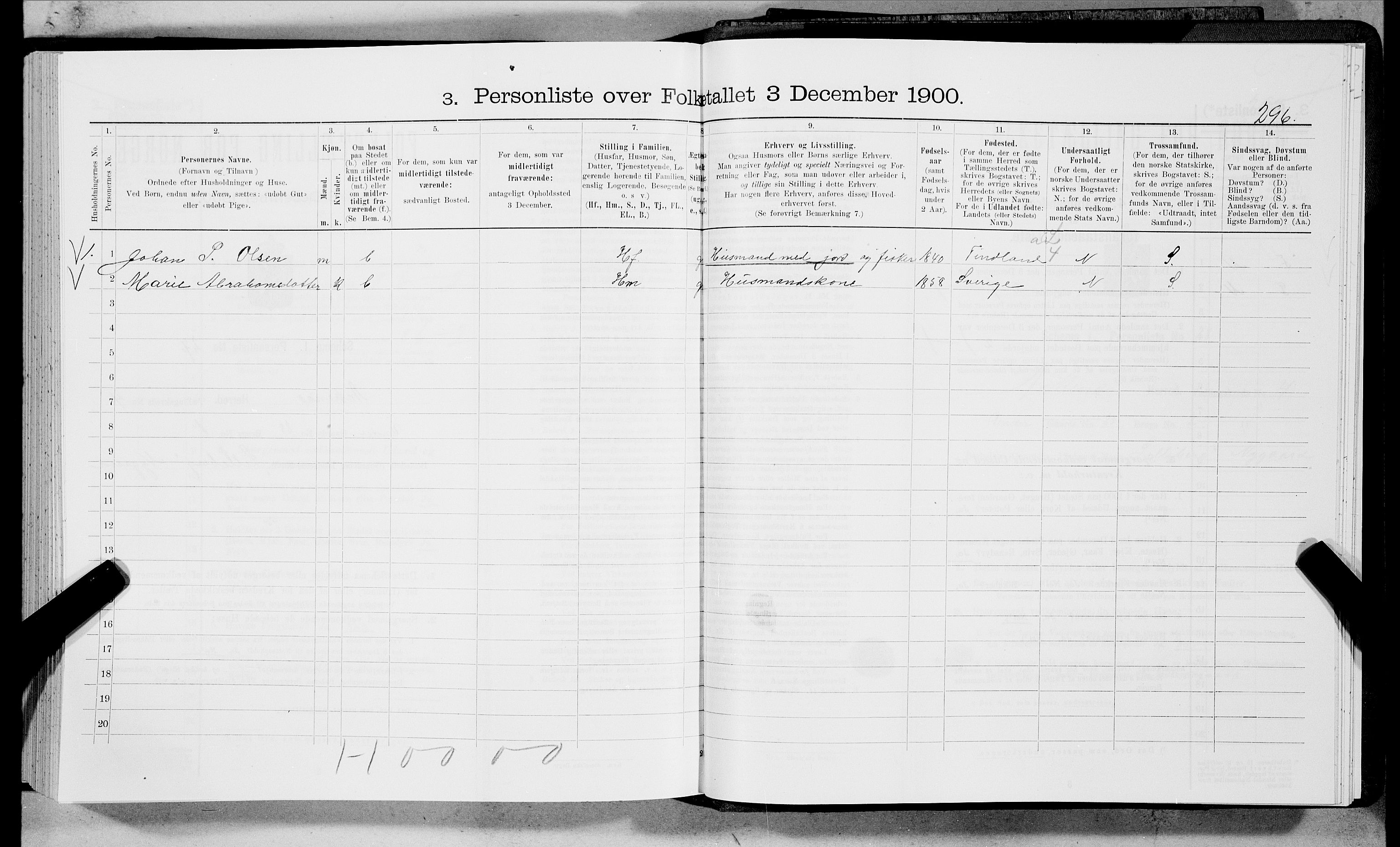 SAT, 1900 census for Ankenes, 1900, p. 293