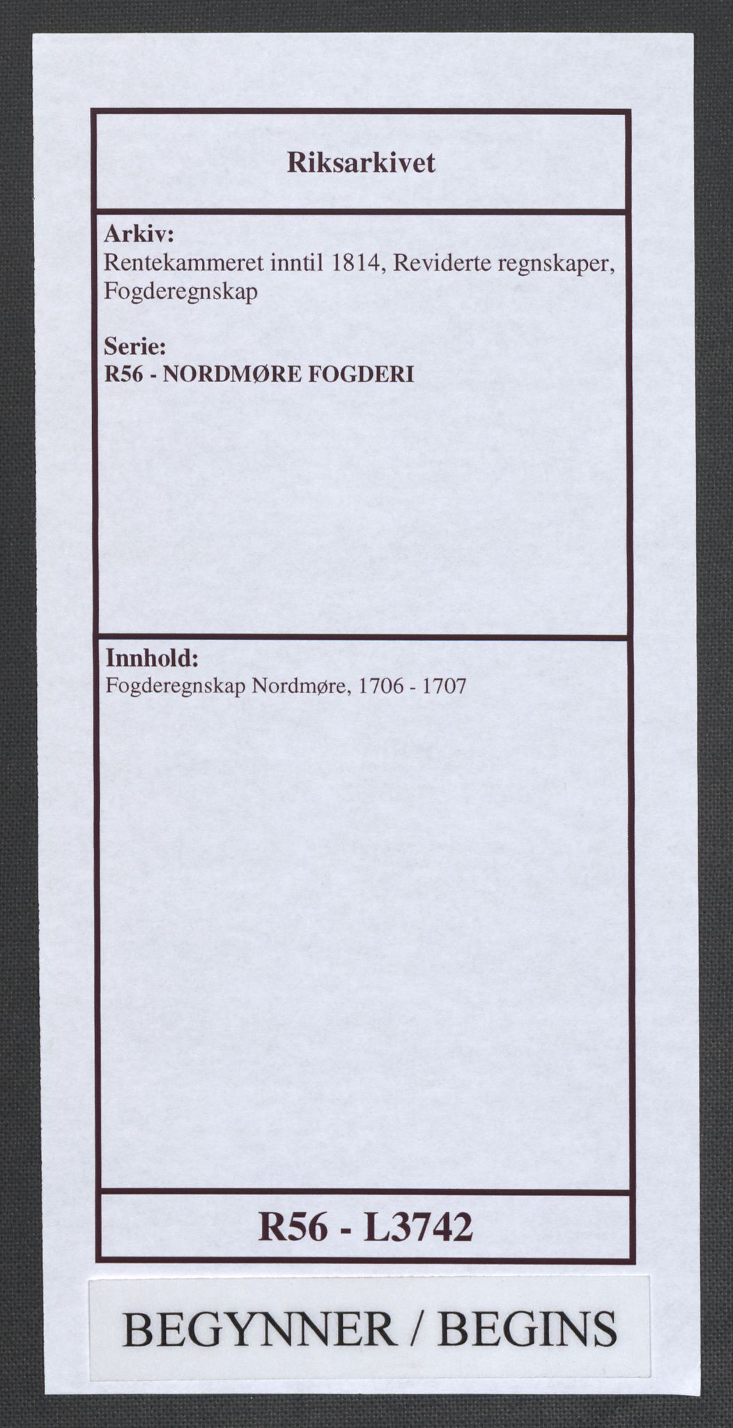 Rentekammeret inntil 1814, Reviderte regnskaper, Fogderegnskap, AV/RA-EA-4092/R56/L3742: Fogderegnskap Nordmøre, 1706-1707, p. 1