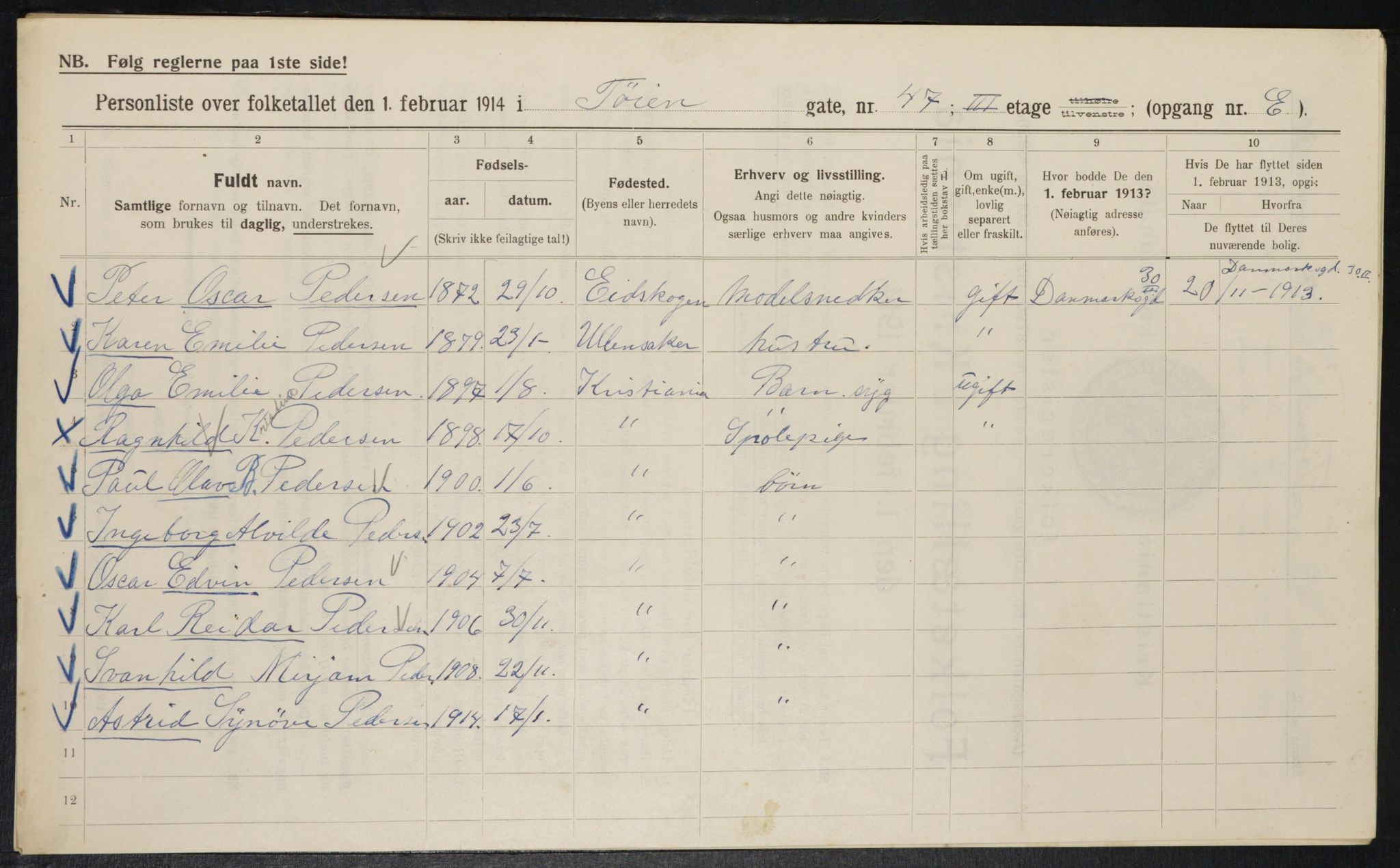 OBA, Municipal Census 1914 for Kristiania, 1914, p. 119554