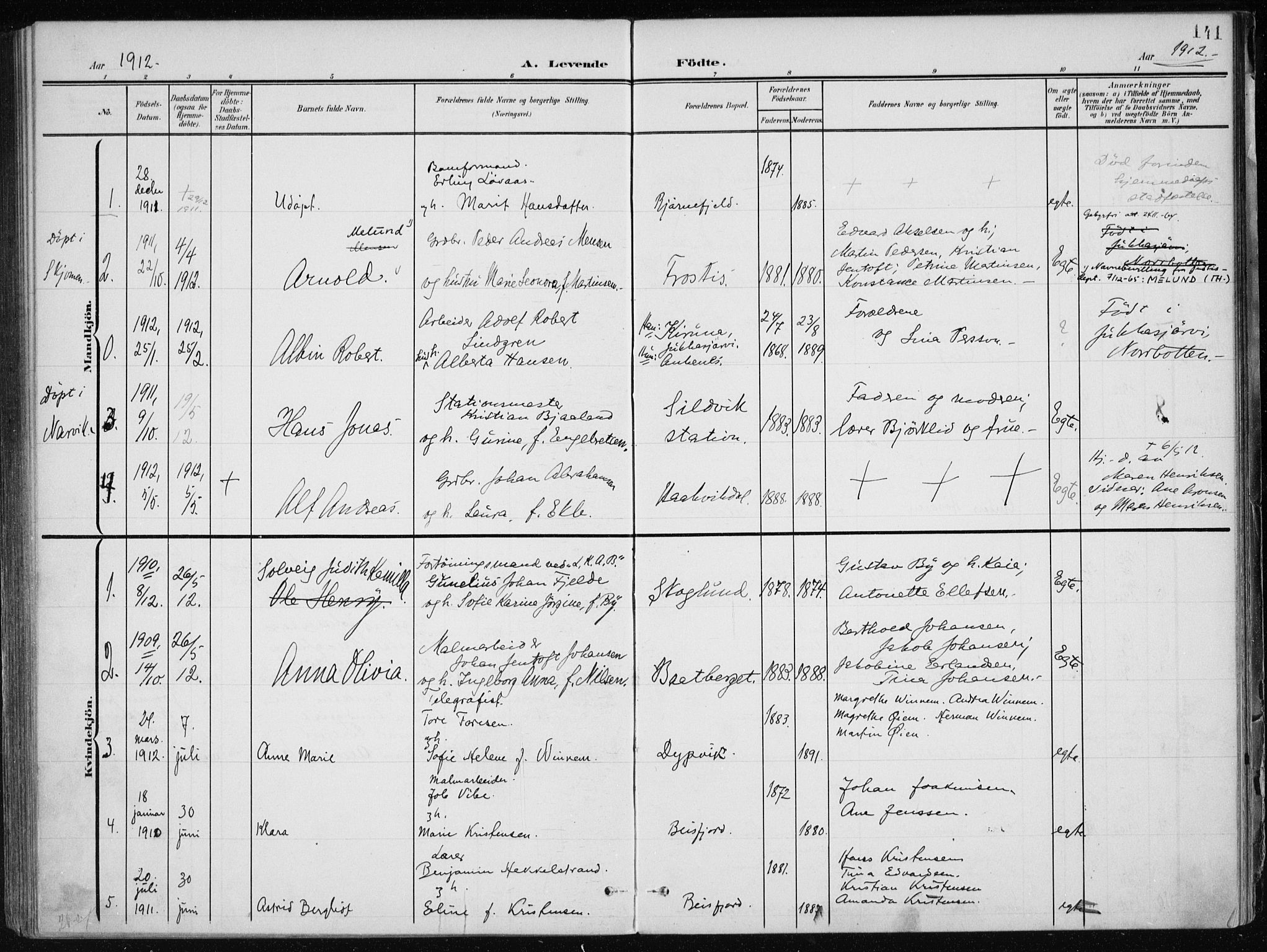 Ministerialprotokoller, klokkerbøker og fødselsregistre - Nordland, SAT/A-1459/866/L0941: Parish register (official) no. 866A04, 1901-1917, p. 141