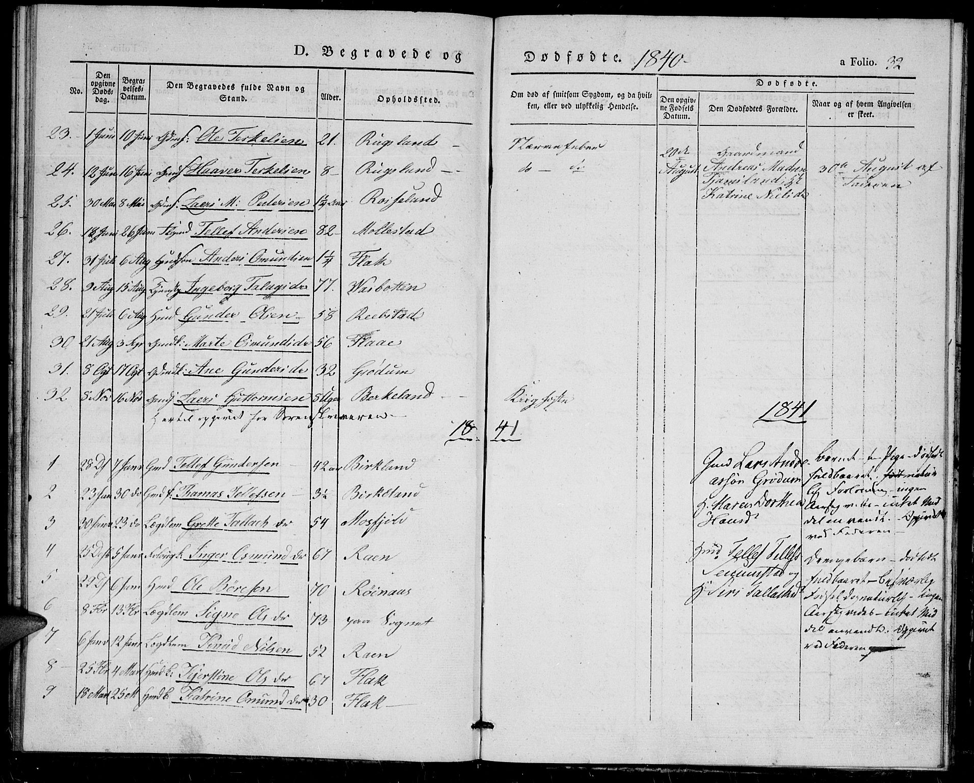 Birkenes sokneprestkontor, AV/SAK-1111-0004/F/Fa/L0002: Parish register (official) no. A 2, 1839-1849, p. 32