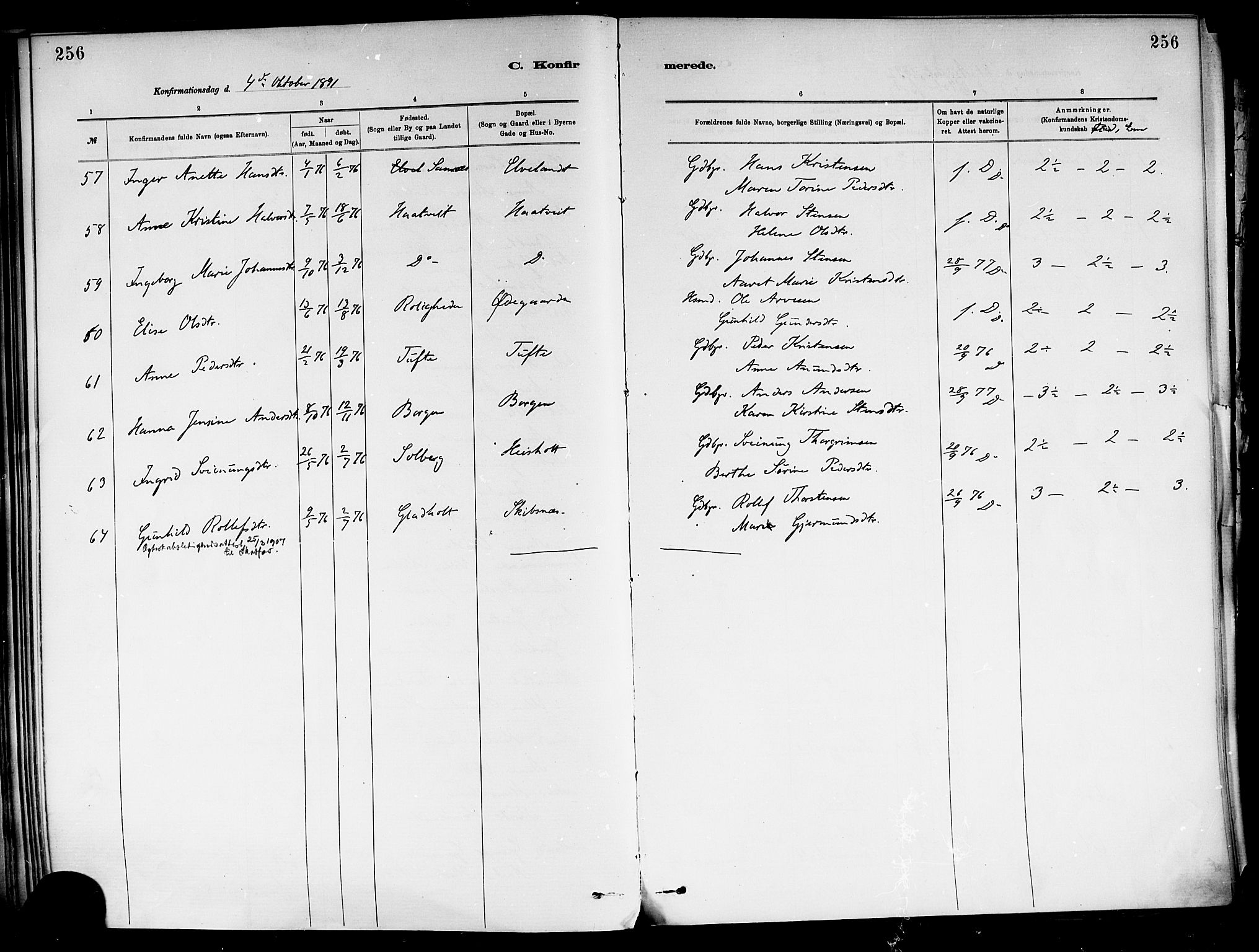 Holla kirkebøker, SAKO/A-272/F/Fa/L0008: Parish register (official) no. 8, 1882-1897, p. 256