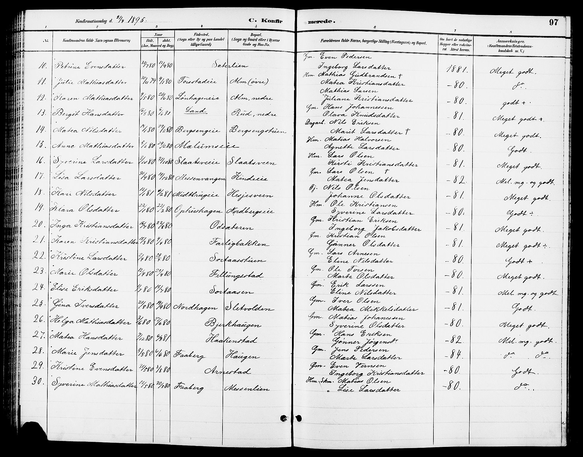 Ringsaker prestekontor, SAH/PREST-014/L/La/L0013: Parish register (copy) no. 13, 1891-1904, p. 97