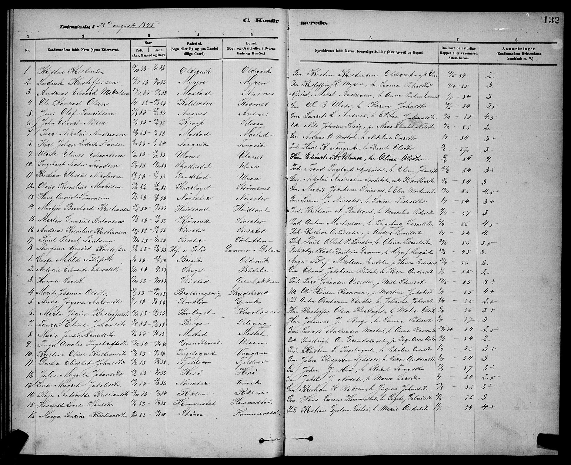 Ministerialprotokoller, klokkerbøker og fødselsregistre - Sør-Trøndelag, SAT/A-1456/637/L0562: Parish register (copy) no. 637C03, 1883-1898, p. 132