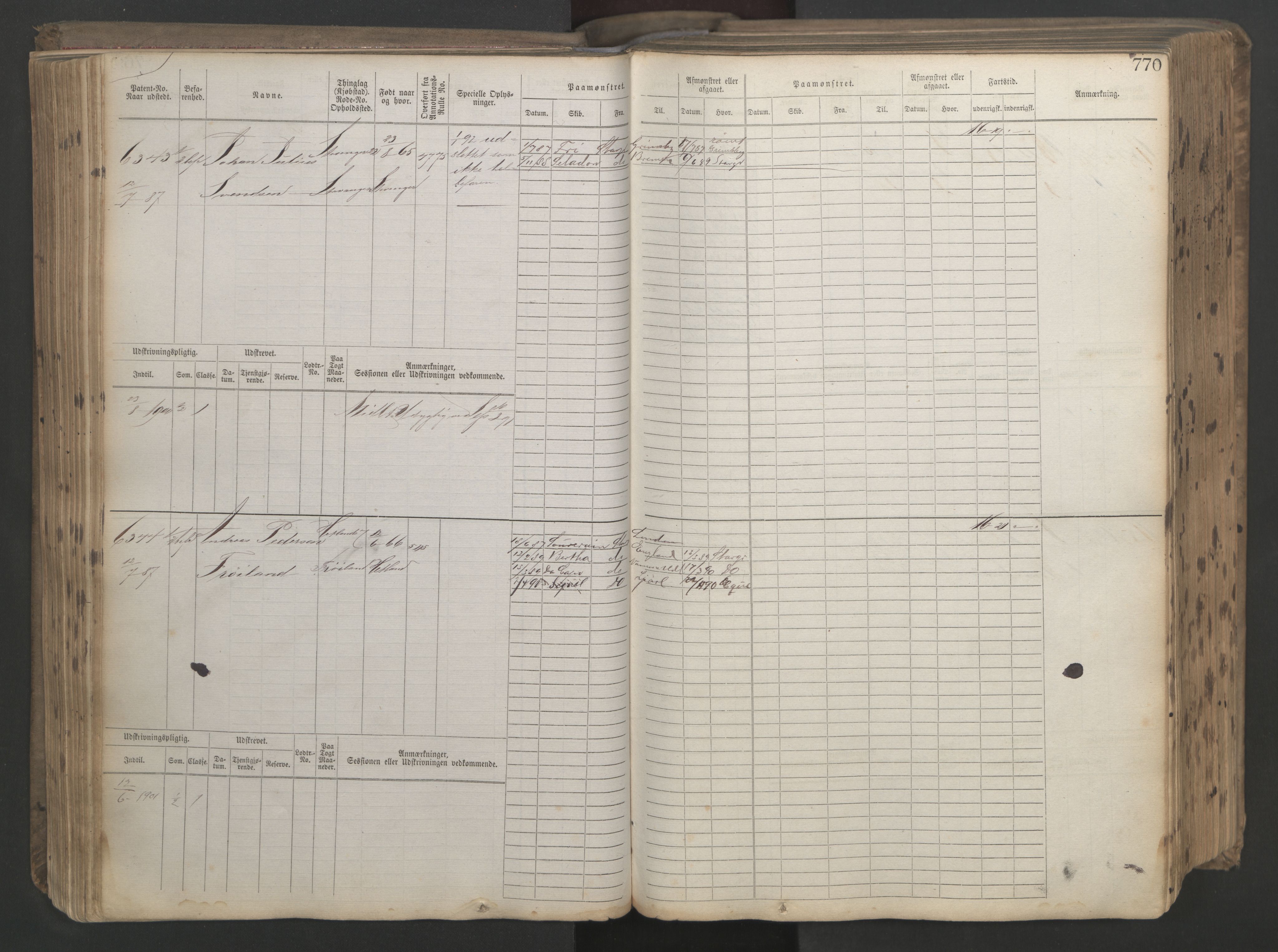 Stavanger sjømannskontor, AV/SAST-A-102006/F/Fb/Fbb/L0021: Sjøfartshovedrulle patnentnr. 6005-7204 (dublett), 1887, p. 174