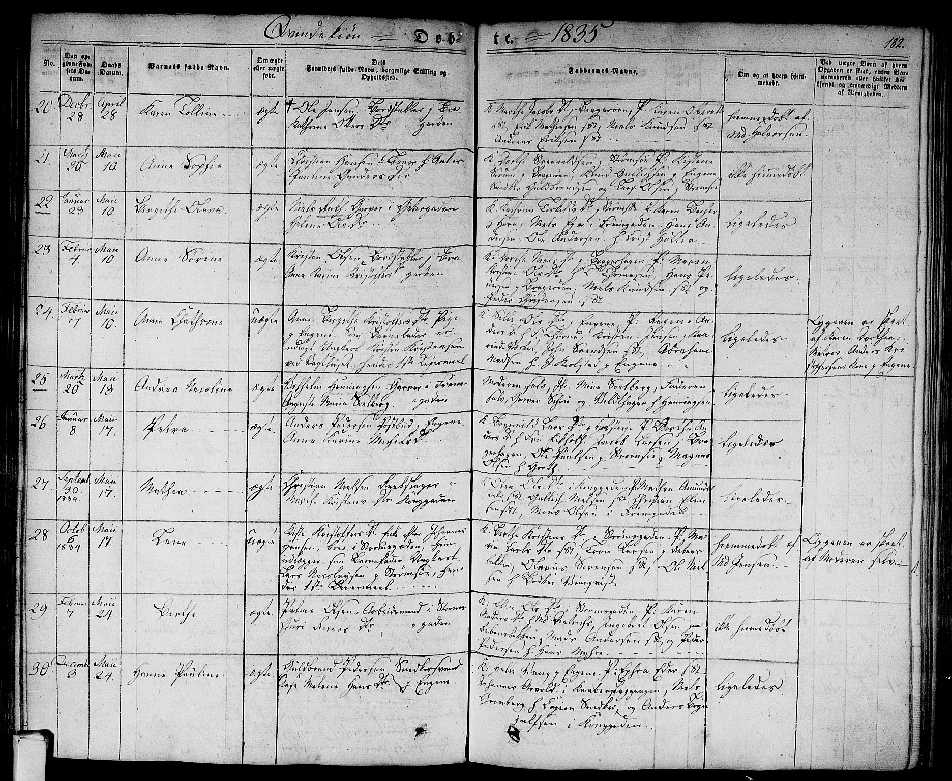 Bragernes kirkebøker, AV/SAKO-A-6/F/Fb/L0001: Parish register (official) no. II 1, 1830-1847, p. 182