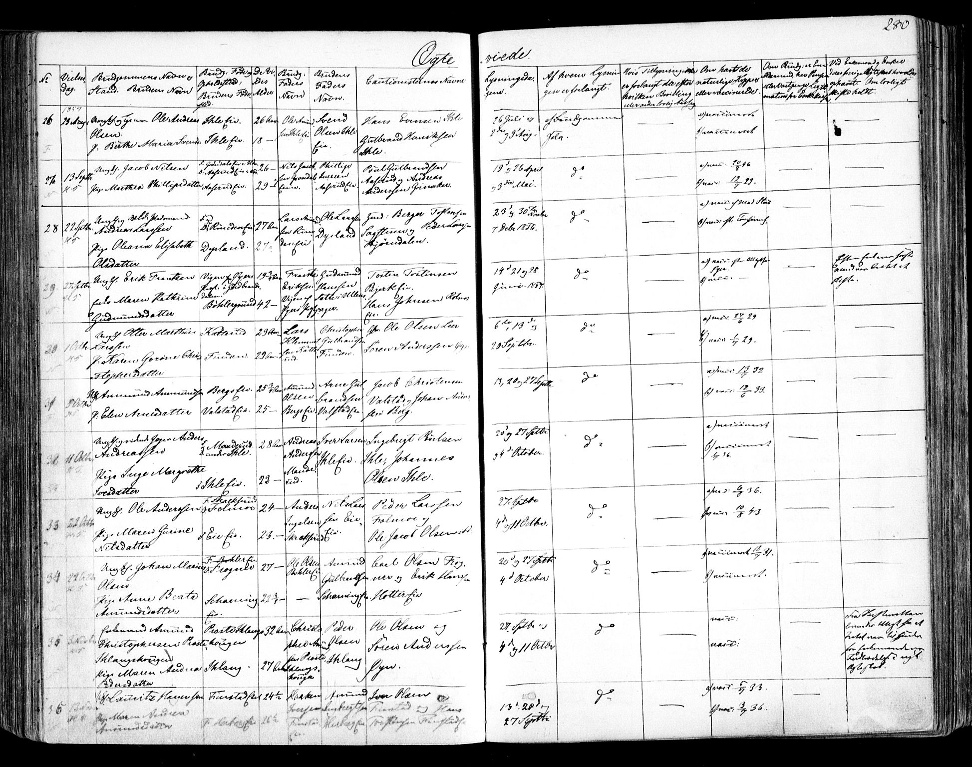 Nes prestekontor Kirkebøker, AV/SAO-A-10410/F/Fa/L0007: Parish register (official) no. I 7, 1846-1858, p. 280