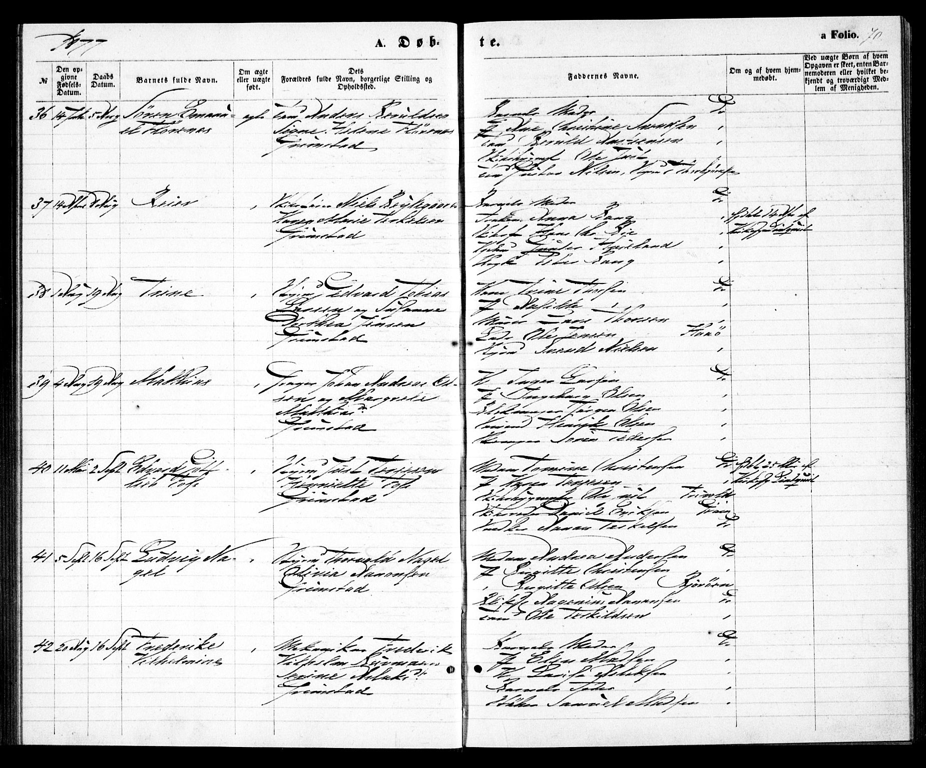 Grimstad sokneprestkontor, AV/SAK-1111-0017/F/Fa/L0002: Parish register (official) no. A 1, 1869-1881, p. 70