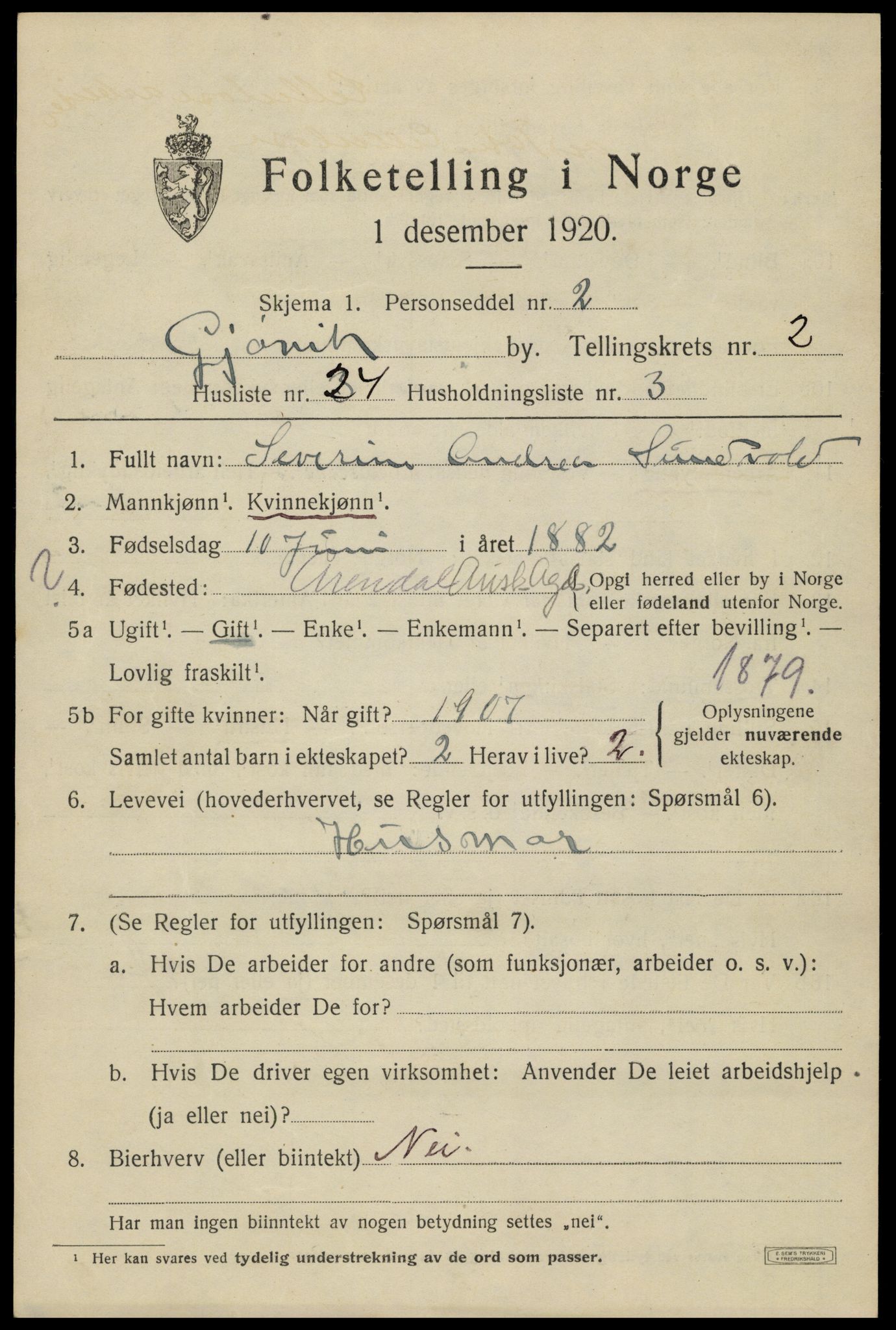 SAH, 1920 census for Gjøvik, 1920, p. 5156