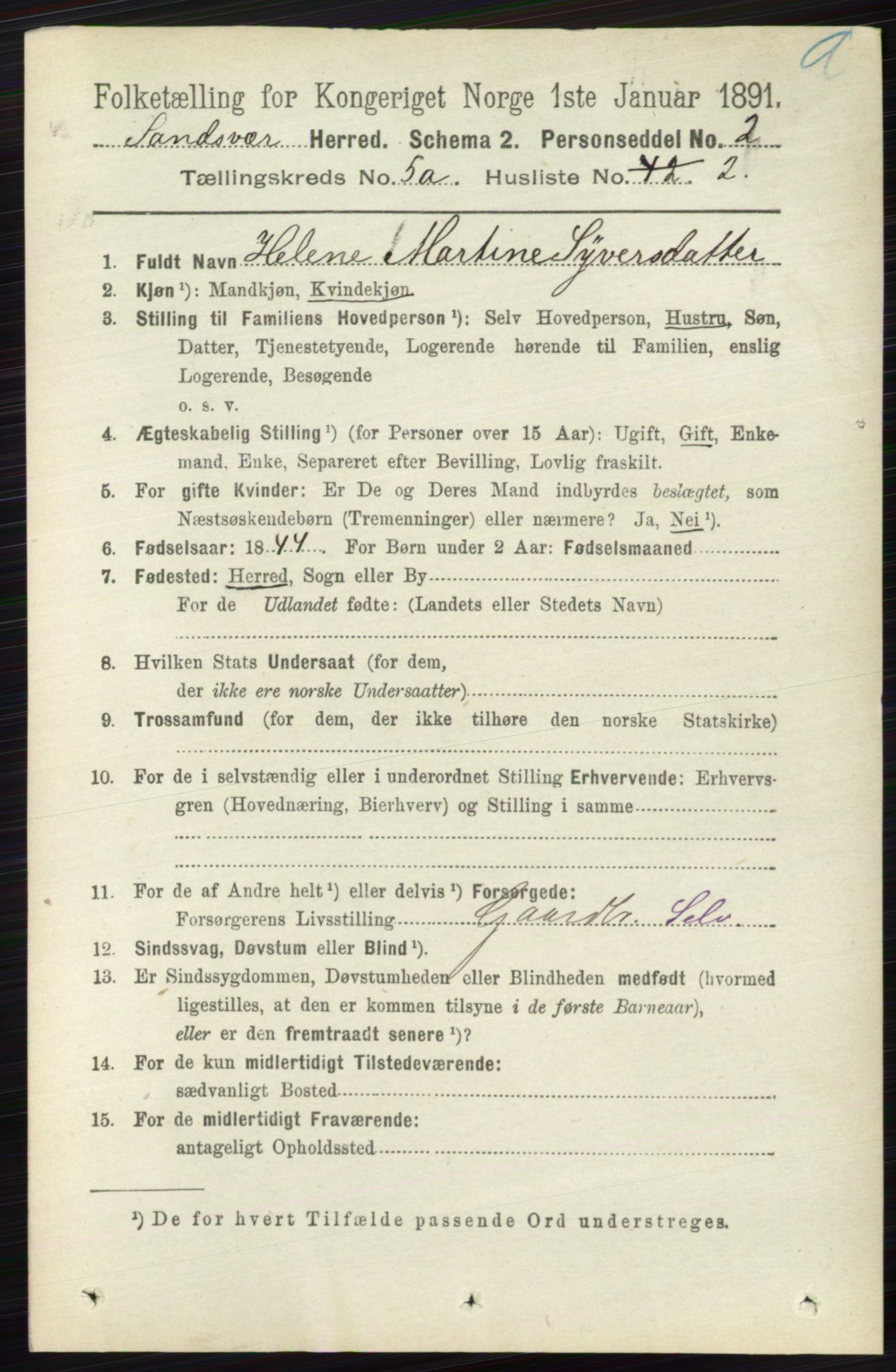 RA, 1891 census for 0629 Sandsvær, 1891, p. 2484