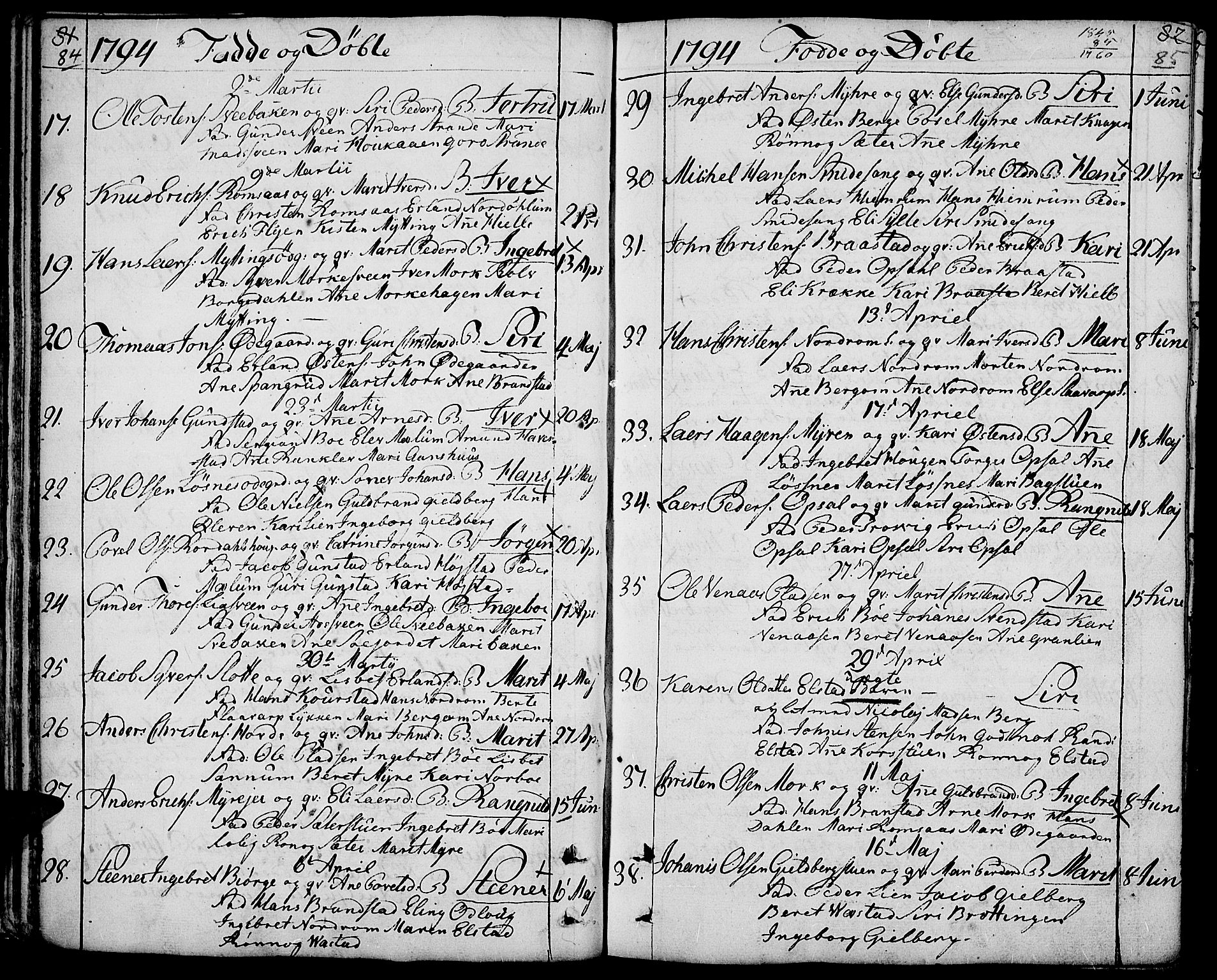 Ringebu prestekontor, SAH/PREST-082/H/Ha/Haa/L0003: Parish register (official) no. 3, 1781-1820, p. 84-85