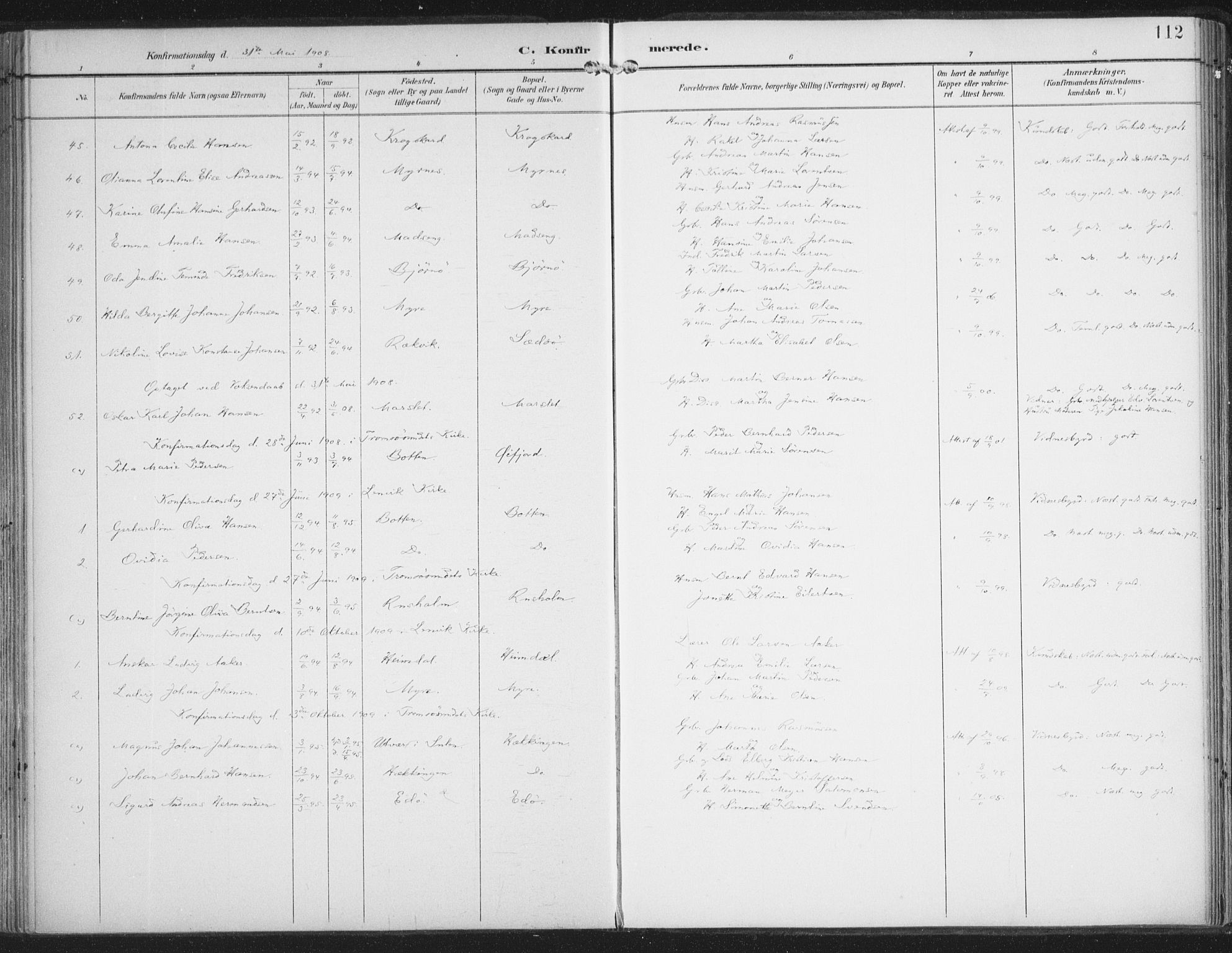 Lenvik sokneprestembete, AV/SATØ-S-1310/H/Ha/Haa/L0015kirke: Parish register (official) no. 15, 1896-1915, p. 112