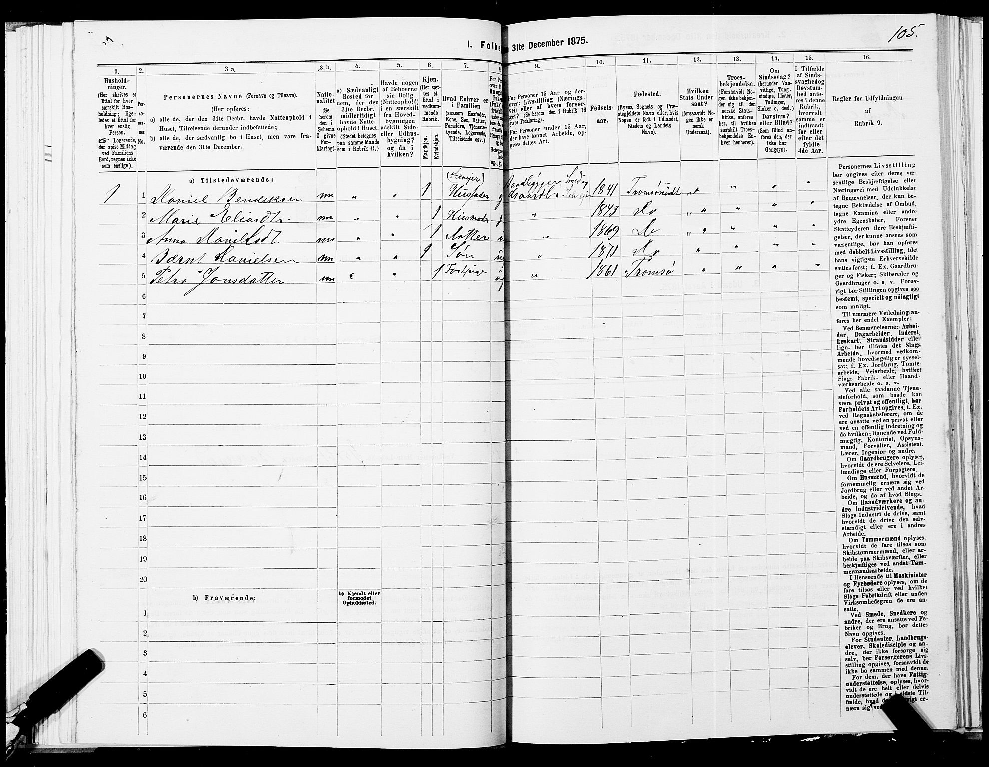 SATØ, 1875 census for 1934P Tromsøysund, 1875, p. 3105