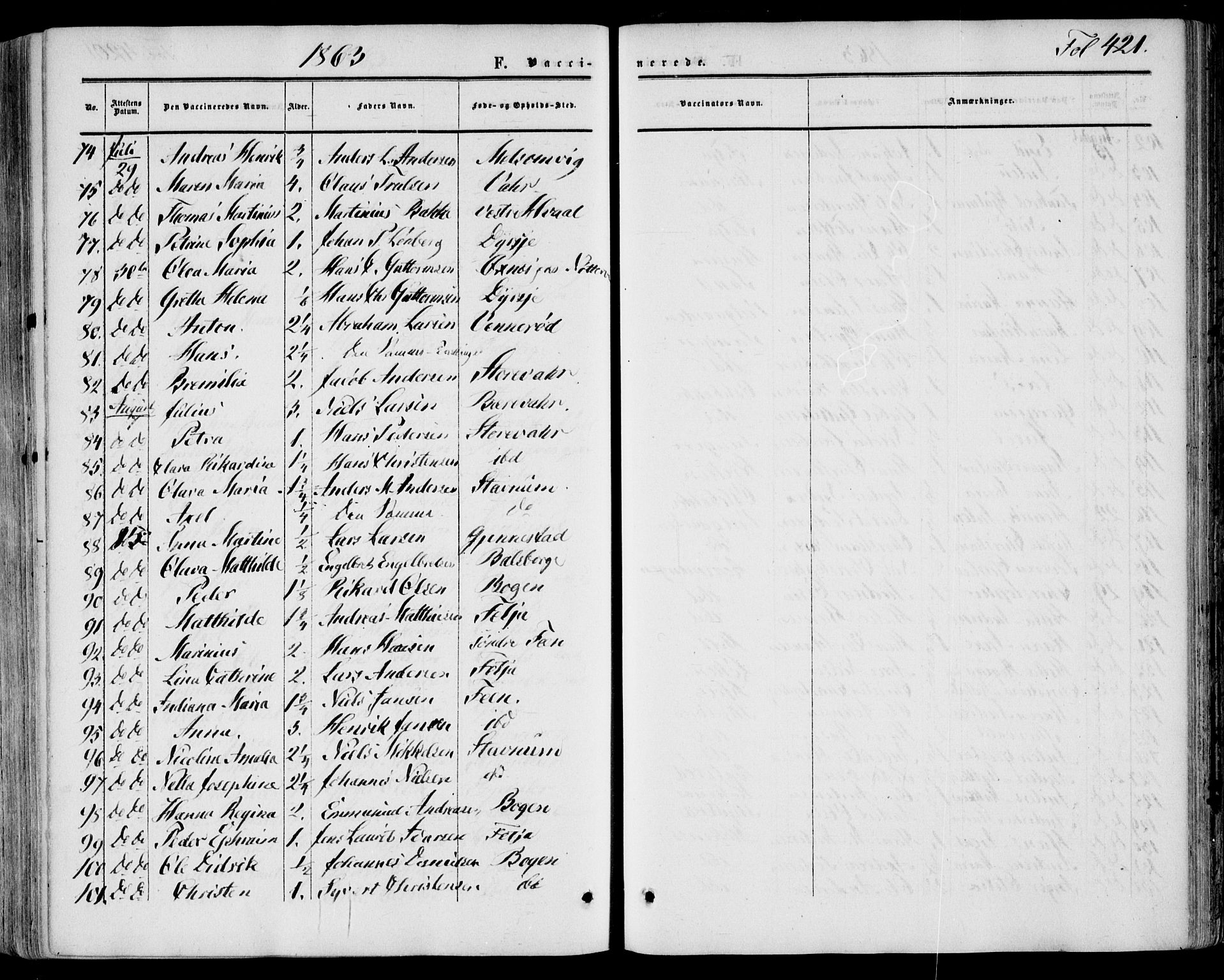 Stokke kirkebøker, AV/SAKO-A-320/F/Fa/L0008: Parish register (official) no. I 8, 1858-1871, p. 421