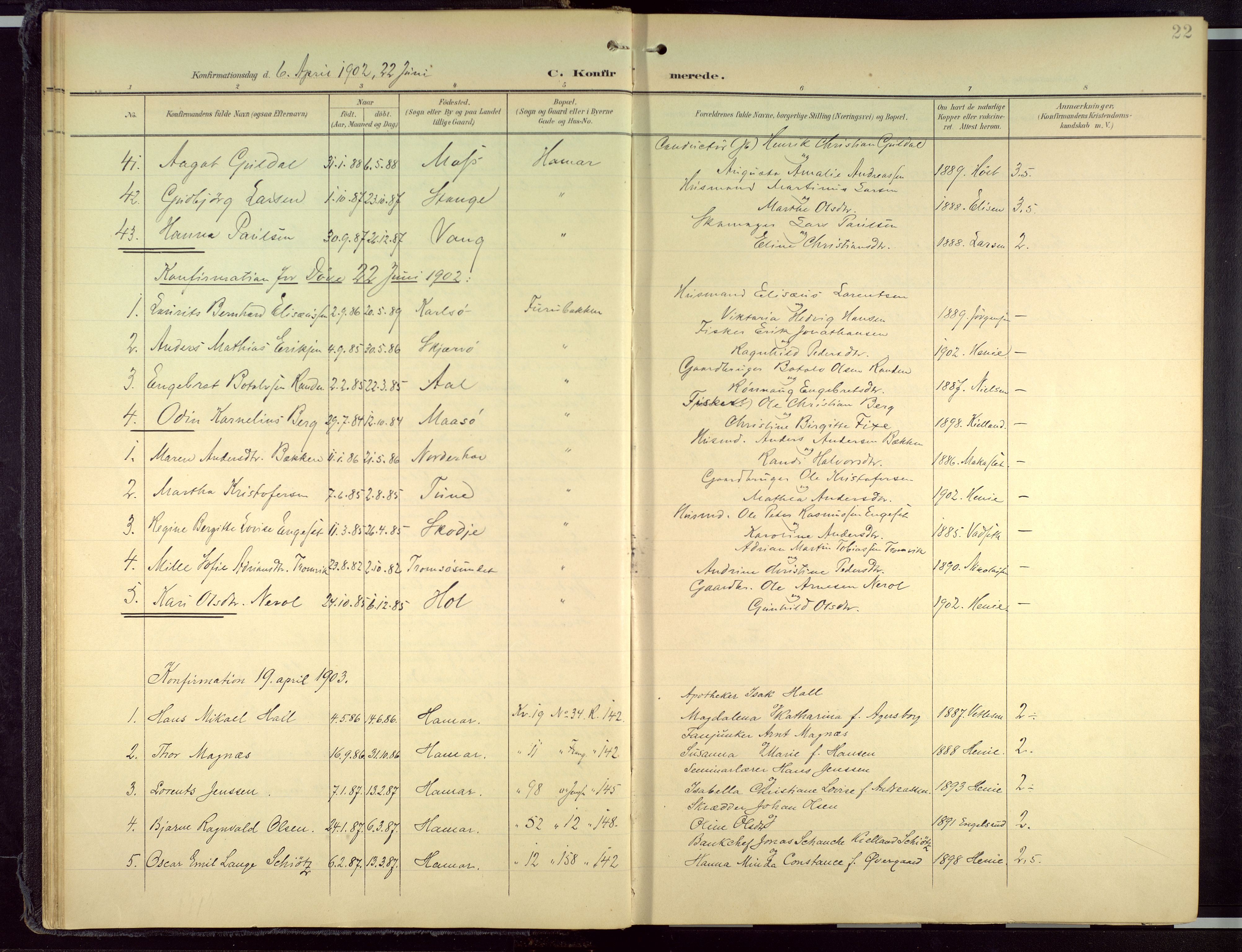 Hamar prestekontor, AV/SAH-DOMPH-002/H/Ha/Haa/L0004: Parish register (official) no. 4, 1899-1973, p. 22