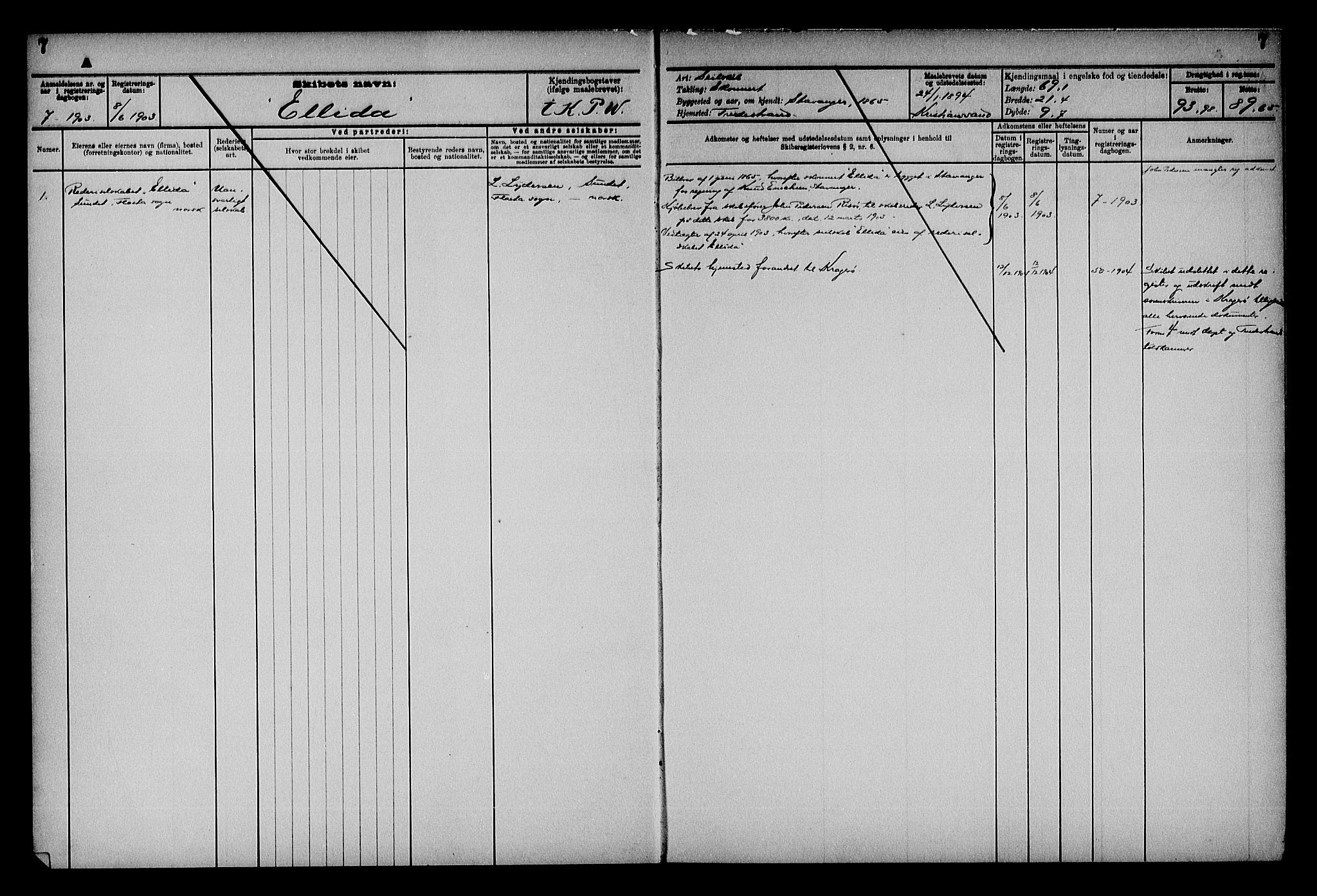 Holt sorenskriveri, AV/SAK-1221-0002/G/Gf/L0004: Mortgage register no. 32, 1903-1950, p. 7