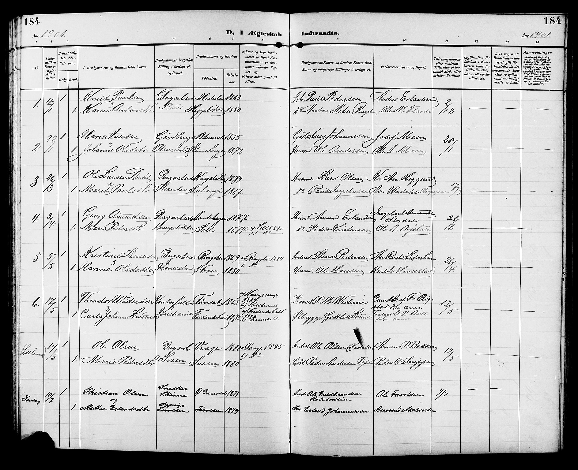 Sør-Fron prestekontor, SAH/PREST-010/H/Ha/Hab/L0004: Parish register (copy) no. 4, 1896-1911, p. 184