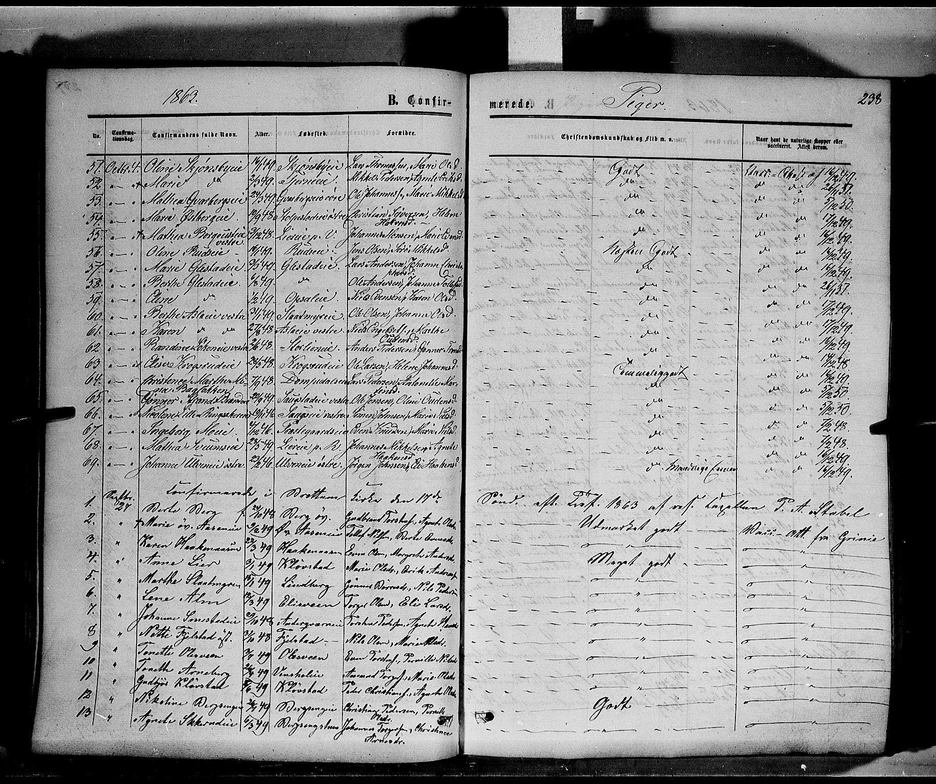 Ringsaker prestekontor, AV/SAH-PREST-014/K/Ka/L0010: Parish register (official) no. 10, 1861-1869, p. 238