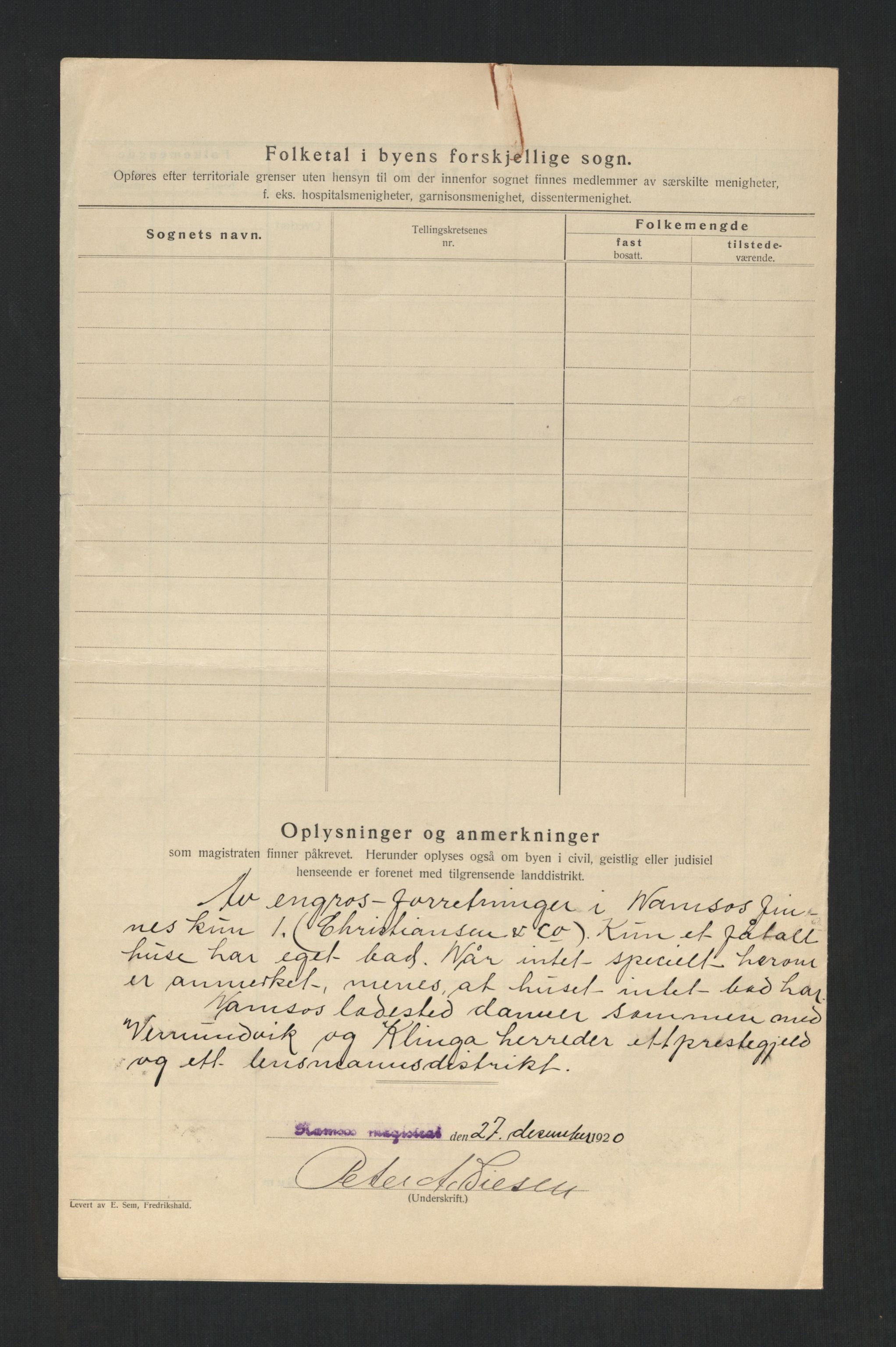 SAT, 1920 census for Namsos, 1920, p. 6