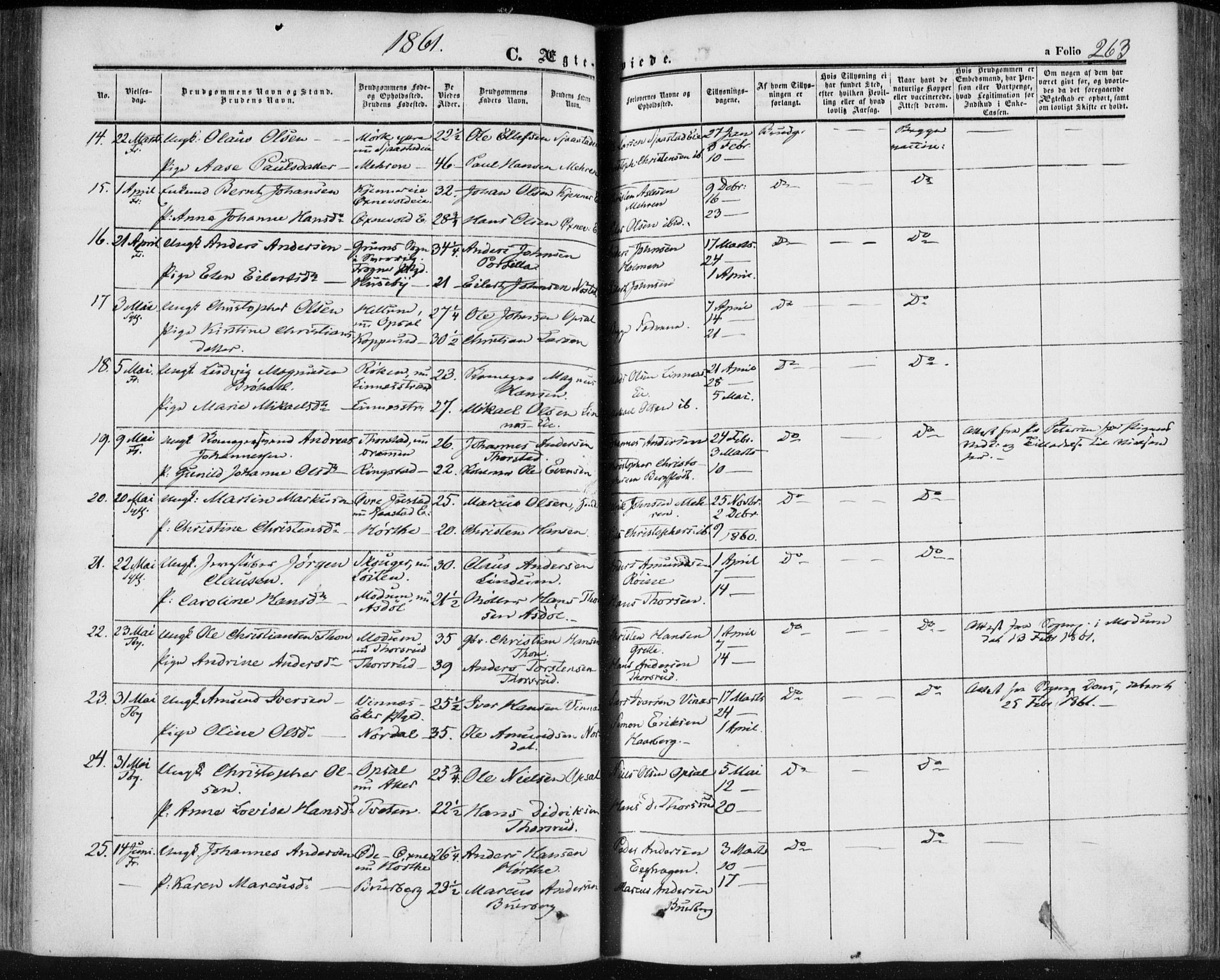 Lier kirkebøker, SAKO/A-230/F/Fa/L0012: Parish register (official) no. I 12, 1854-1864, p. 263