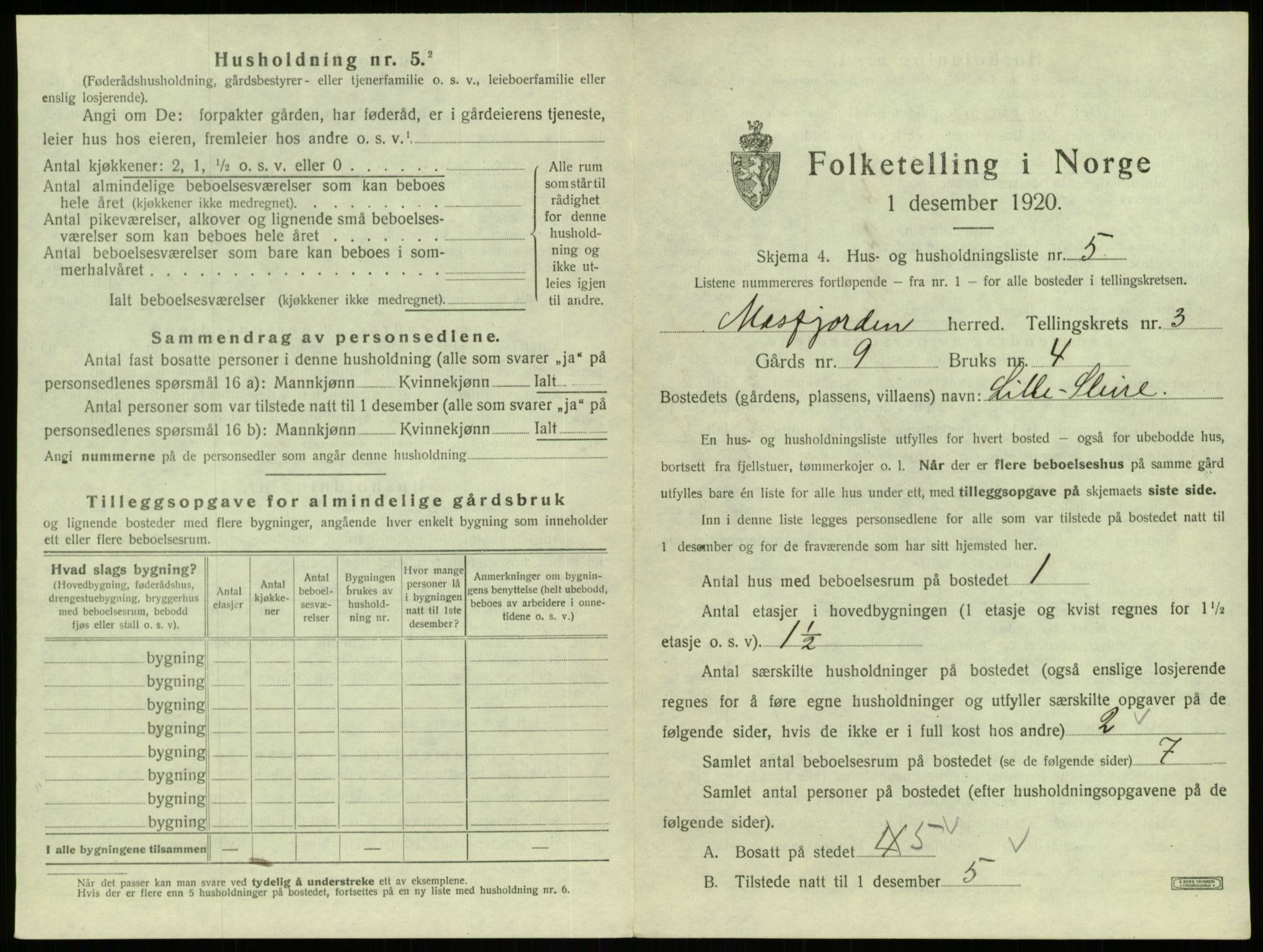 SAB, 1920 census for Masfjorden, 1920, p. 164