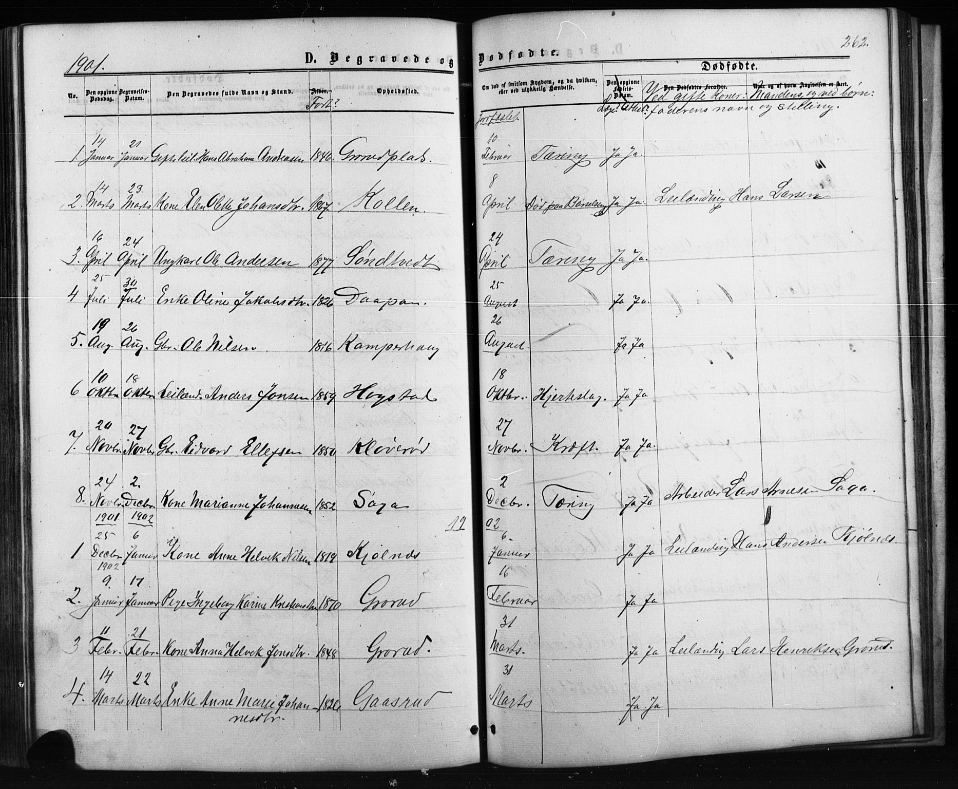 Siljan kirkebøker, AV/SAKO-A-300/G/Ga/L0002: Parish register (copy) no. 2, 1864-1908, p. 262