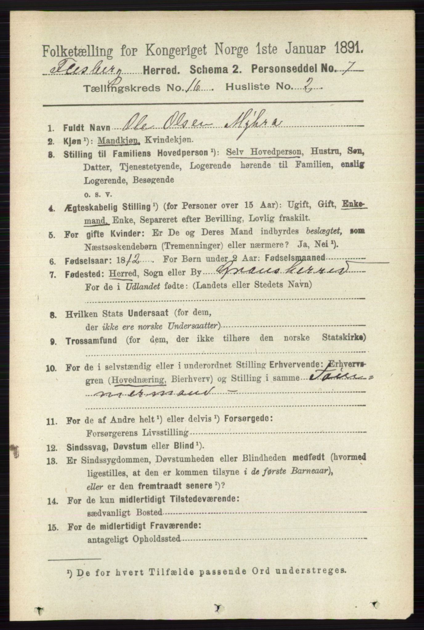 RA, 1891 census for 0631 Flesberg, 1891, p. 2860