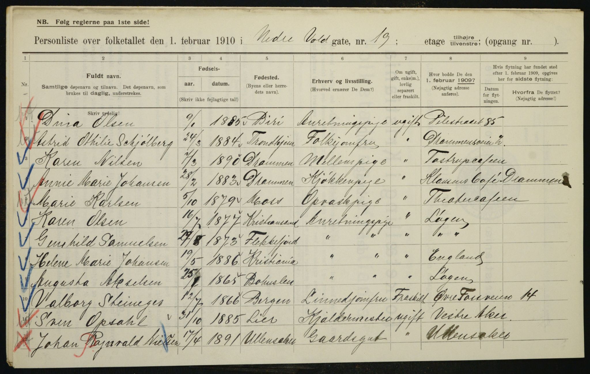 OBA, Municipal Census 1910 for Kristiania, 1910, p. 67319