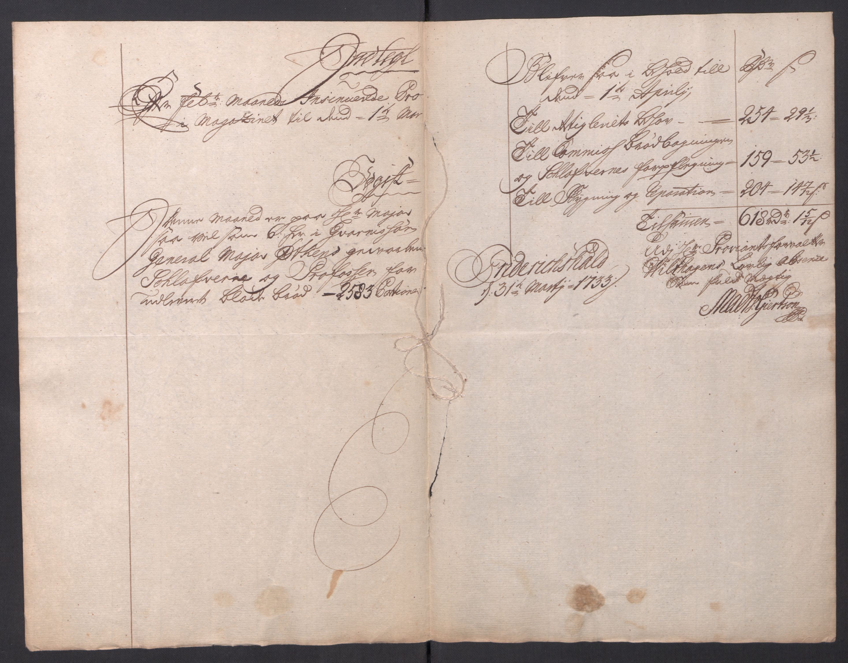 Kommanderende general (KG I) med Det norske krigsdirektorium, RA/EA-5419/D/L0154: Fredriksten festning: Brev, inventarfortegnelser og regnskapsekstrakter, 1730-1739, p. 174