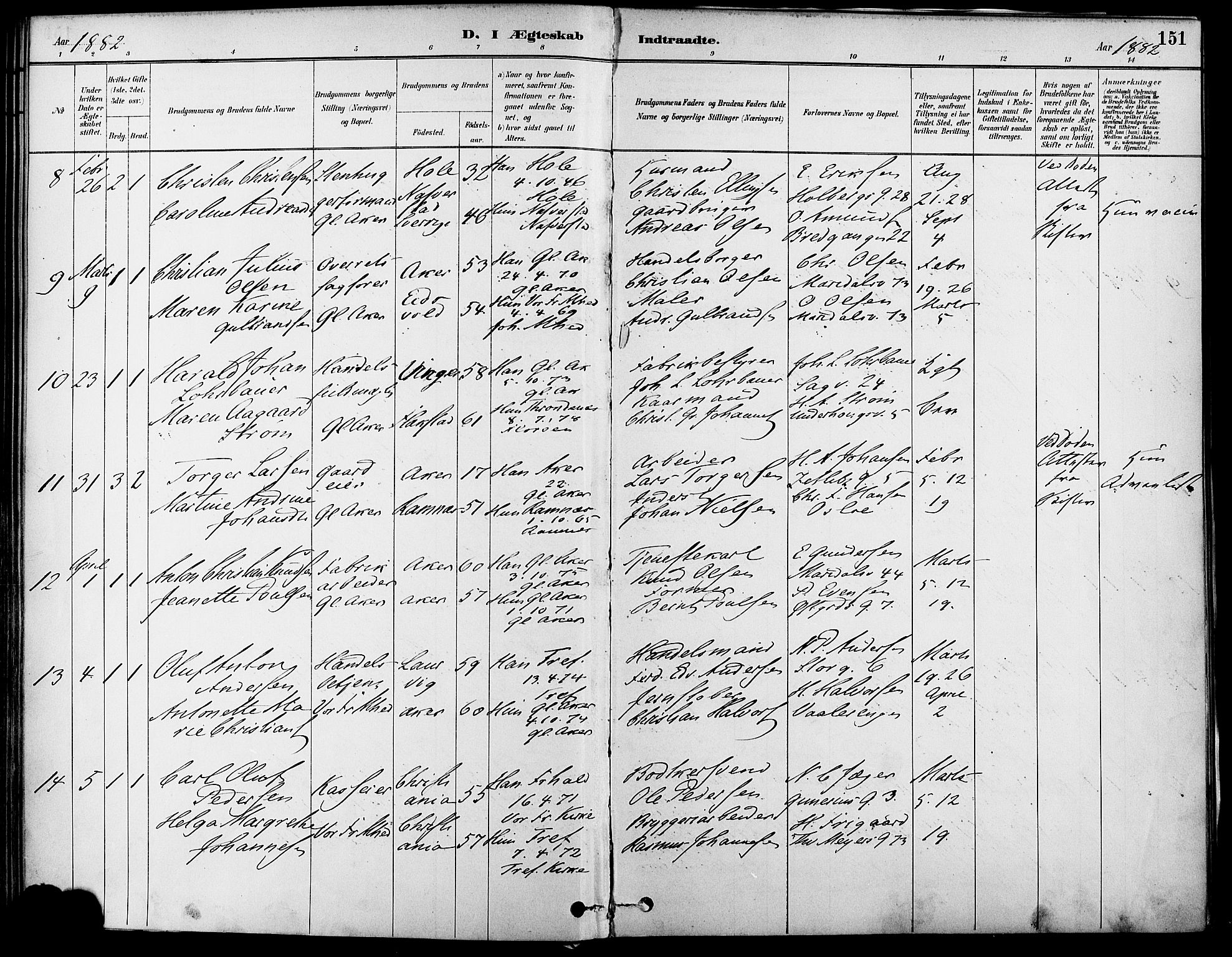 Gamle Aker prestekontor Kirkebøker, SAO/A-10617a/F/L0007: Parish register (official) no. 7, 1882-1890, p. 151