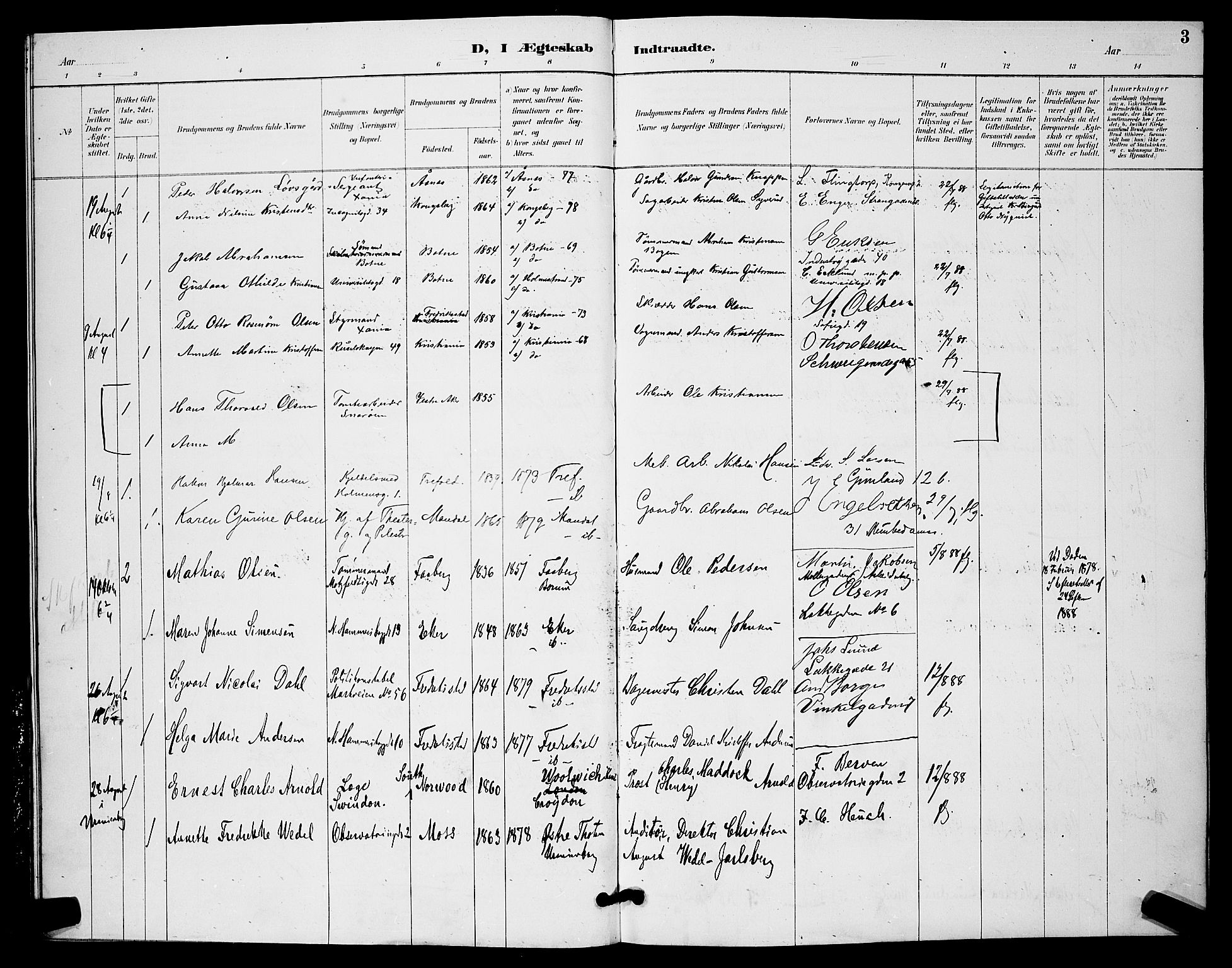 Trefoldighet prestekontor Kirkebøker, SAO/A-10882/H/Ha/L0004: Banns register no. 4, 1888-1894, p. 3