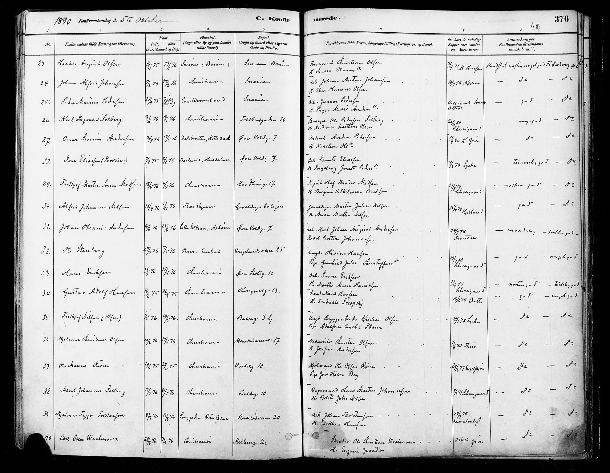 Johannes prestekontor Kirkebøker, AV/SAO-A-10852/F/Fa/L0003: Parish register (official) no. 3, 1882-1896, p. 376