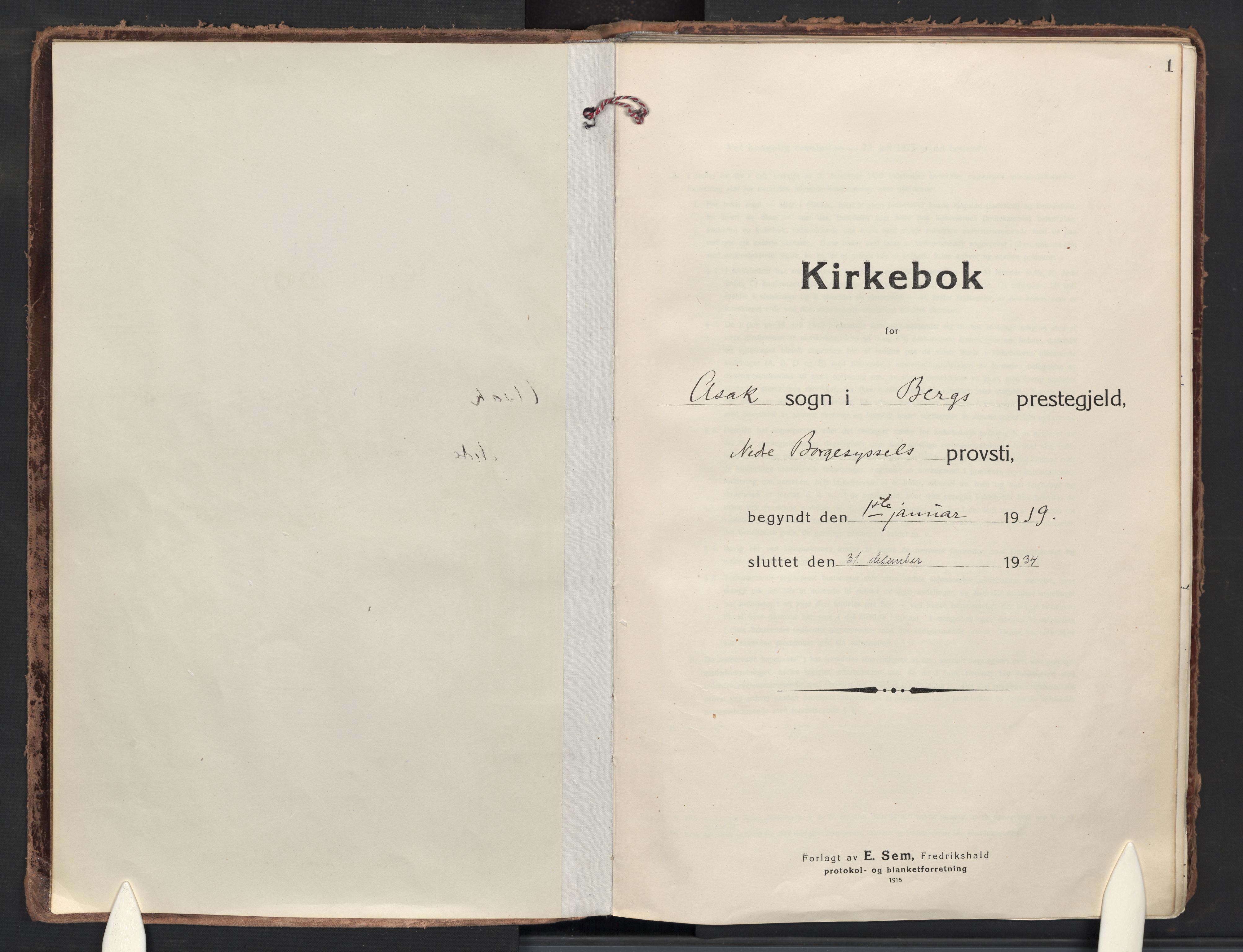 Berg prestekontor Kirkebøker, AV/SAO-A-10902/F/Fb/L0004: Parish register (official) no. II 4, 1919-1935, p. 1