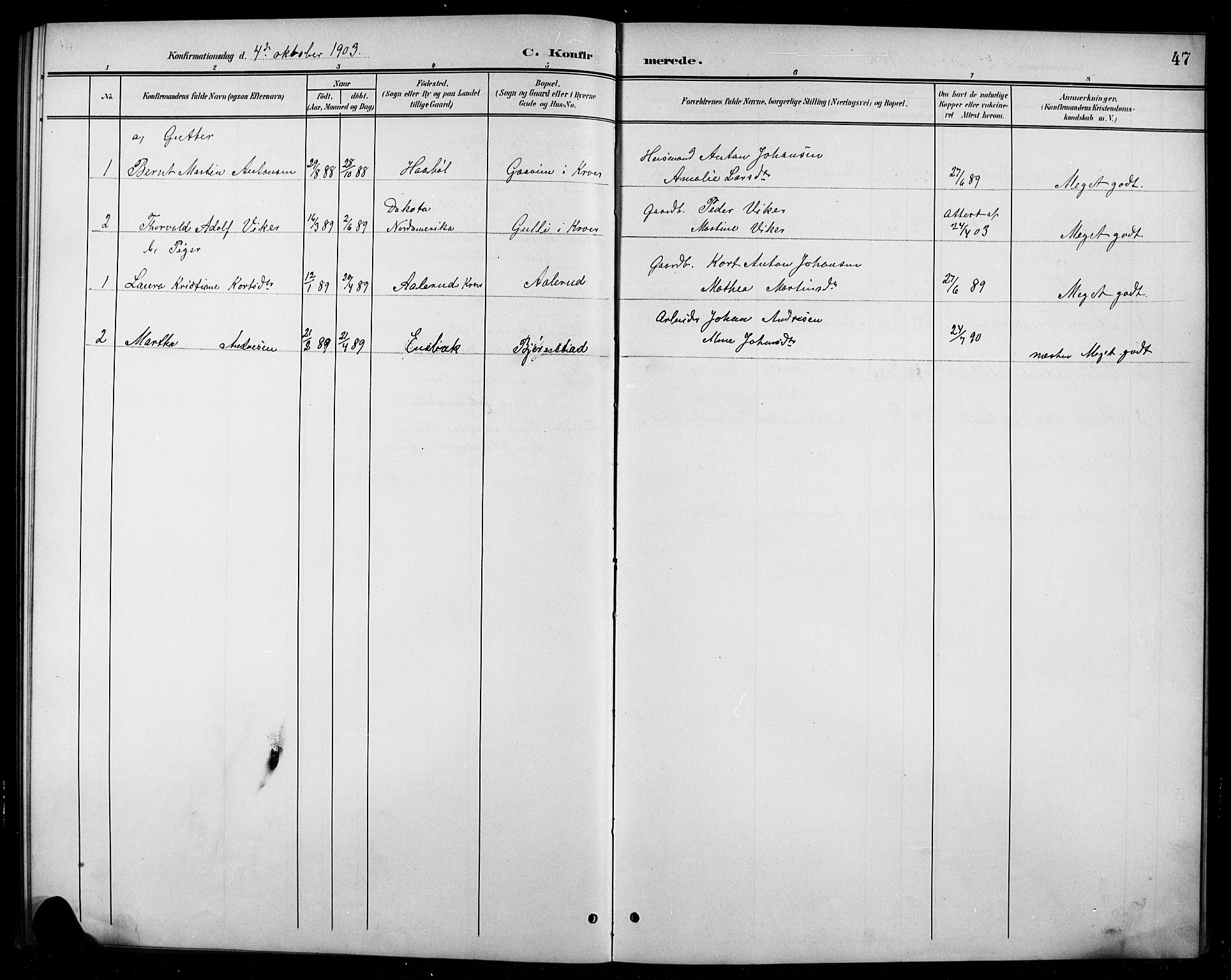 Ås prestekontor Kirkebøker, SAO/A-10894/G/Gc/L0001: Parish register (copy) no. III 1, 1901-1924, p. 47