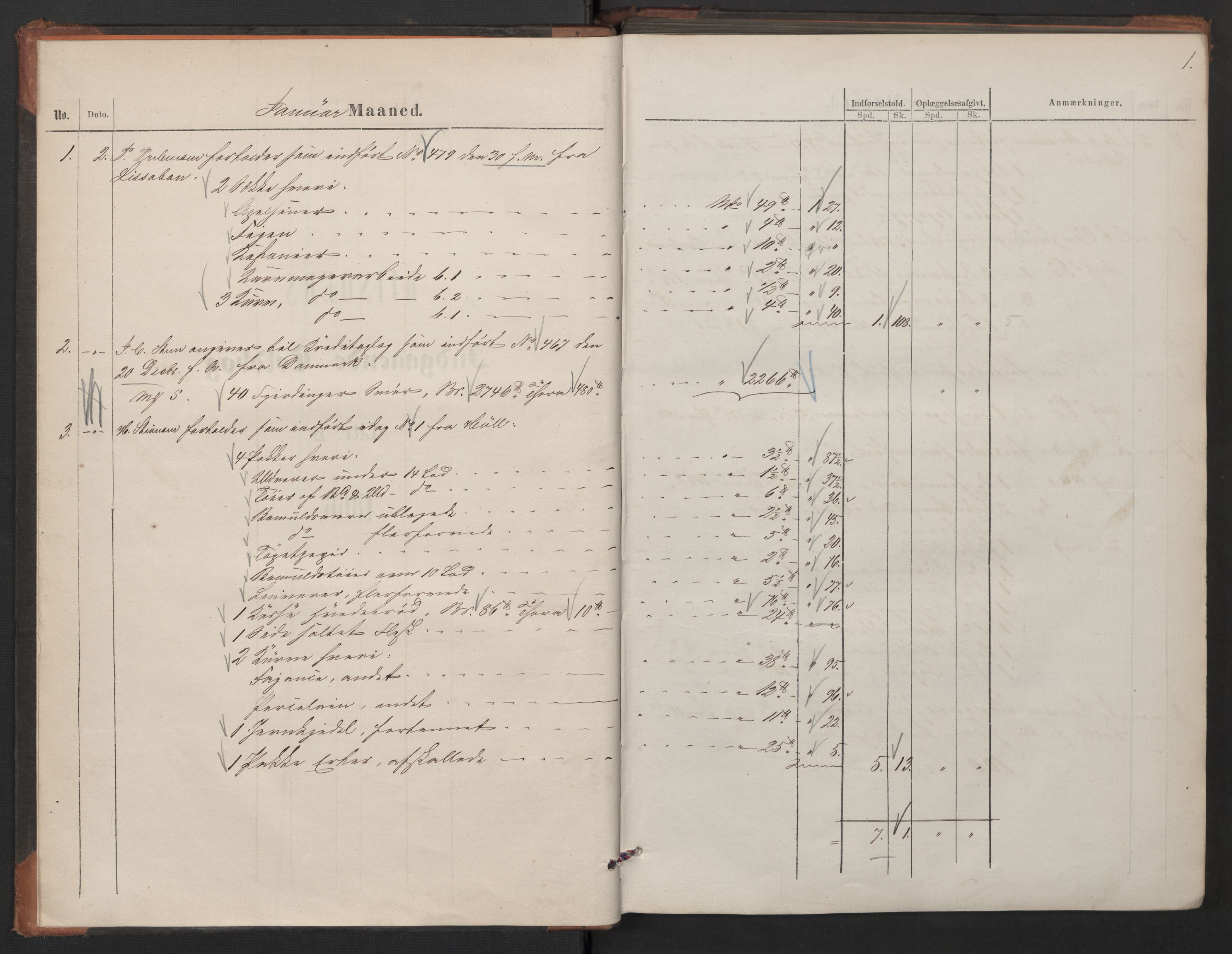 Revisjonsdepartementet, 2. revisjonskontor, AV/RA-S-1115/E/E036/L0212: Risør: Inngående tollbok (B), 1866