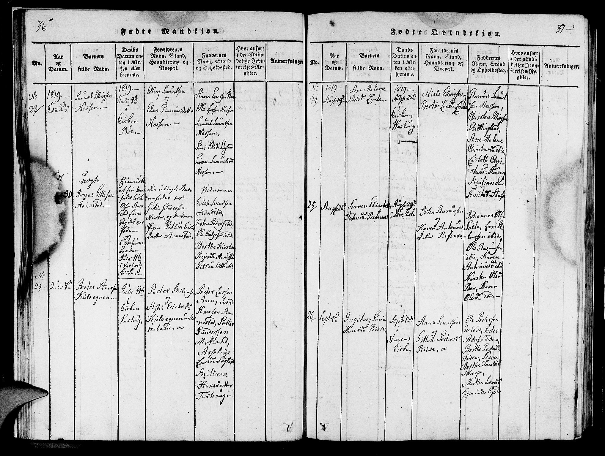 Hå sokneprestkontor, AV/SAST-A-101801/001/30BA/L0003: Parish register (official) no. A 3, 1815-1825, p. 36-37